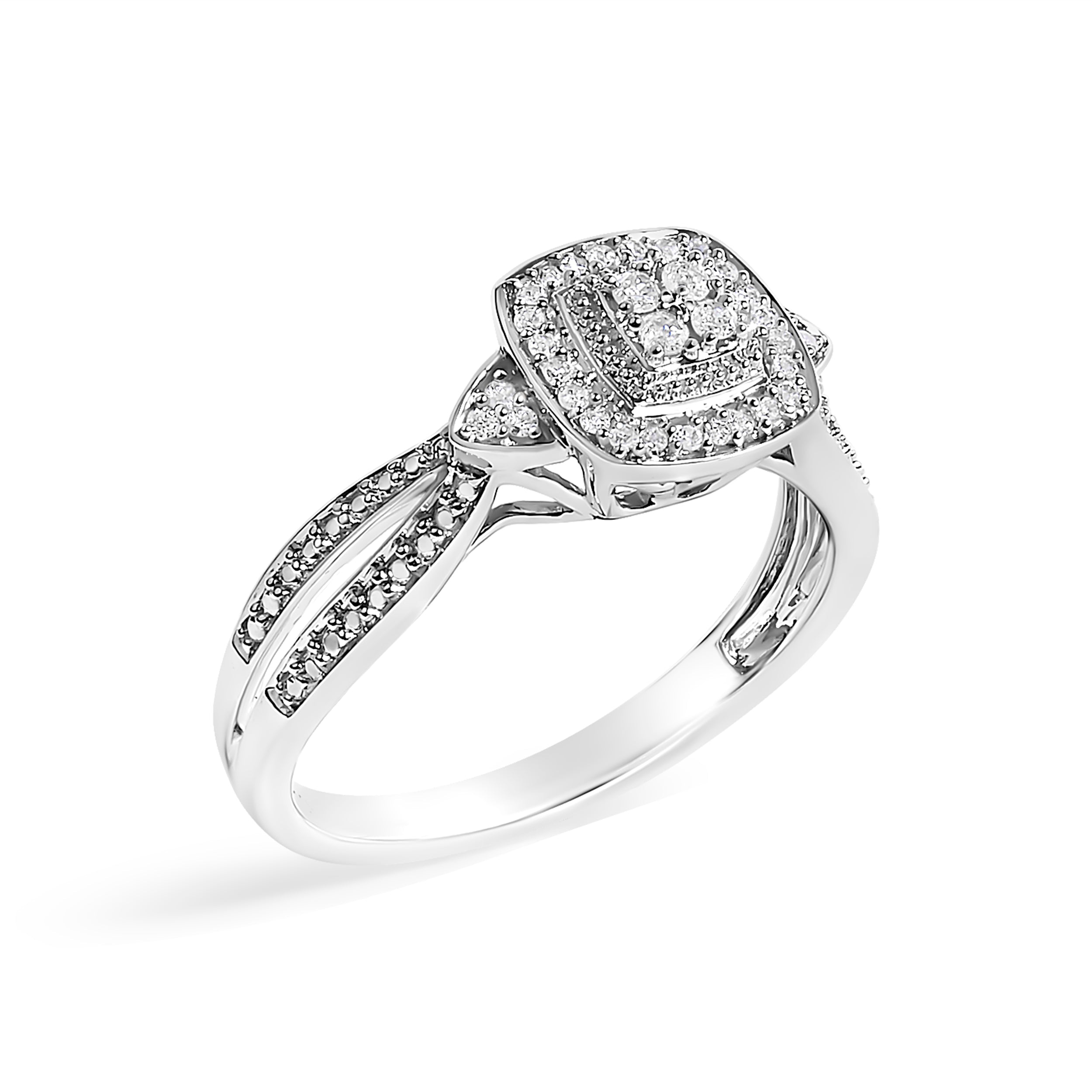 10K White Gold 1/10 Cttw Diamond Cluster Halo Promise Ring