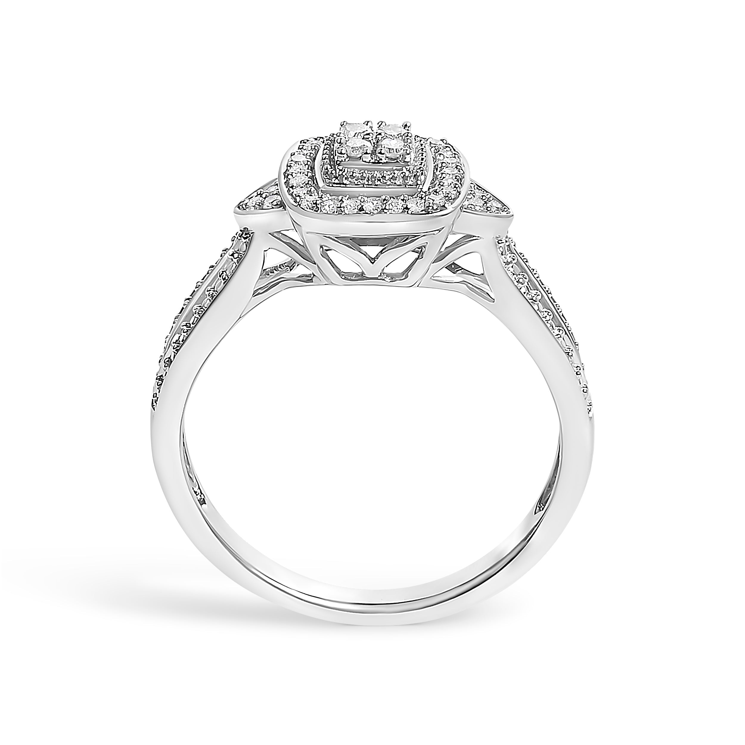 10K White Gold 1/10 Cttw Diamond Cluster Halo Promise Ring