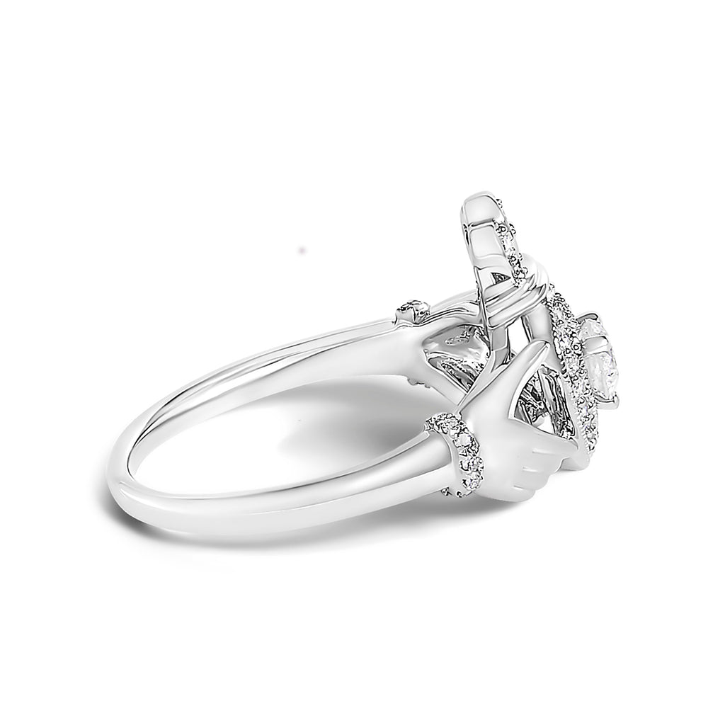 14K White Gold 3/8 Cttw Diamond Claddagh Heart Ring