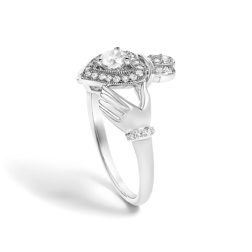 14K White Gold 3/8 Cttw Diamond Claddagh Heart Ring