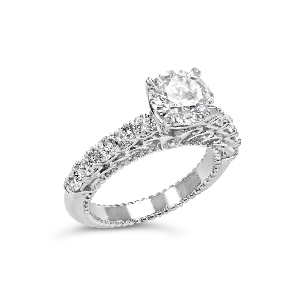 14K White Gold 3 1/5 Cttw Lab Grown Diamond Vintage Style Engagement Ring - Size 7