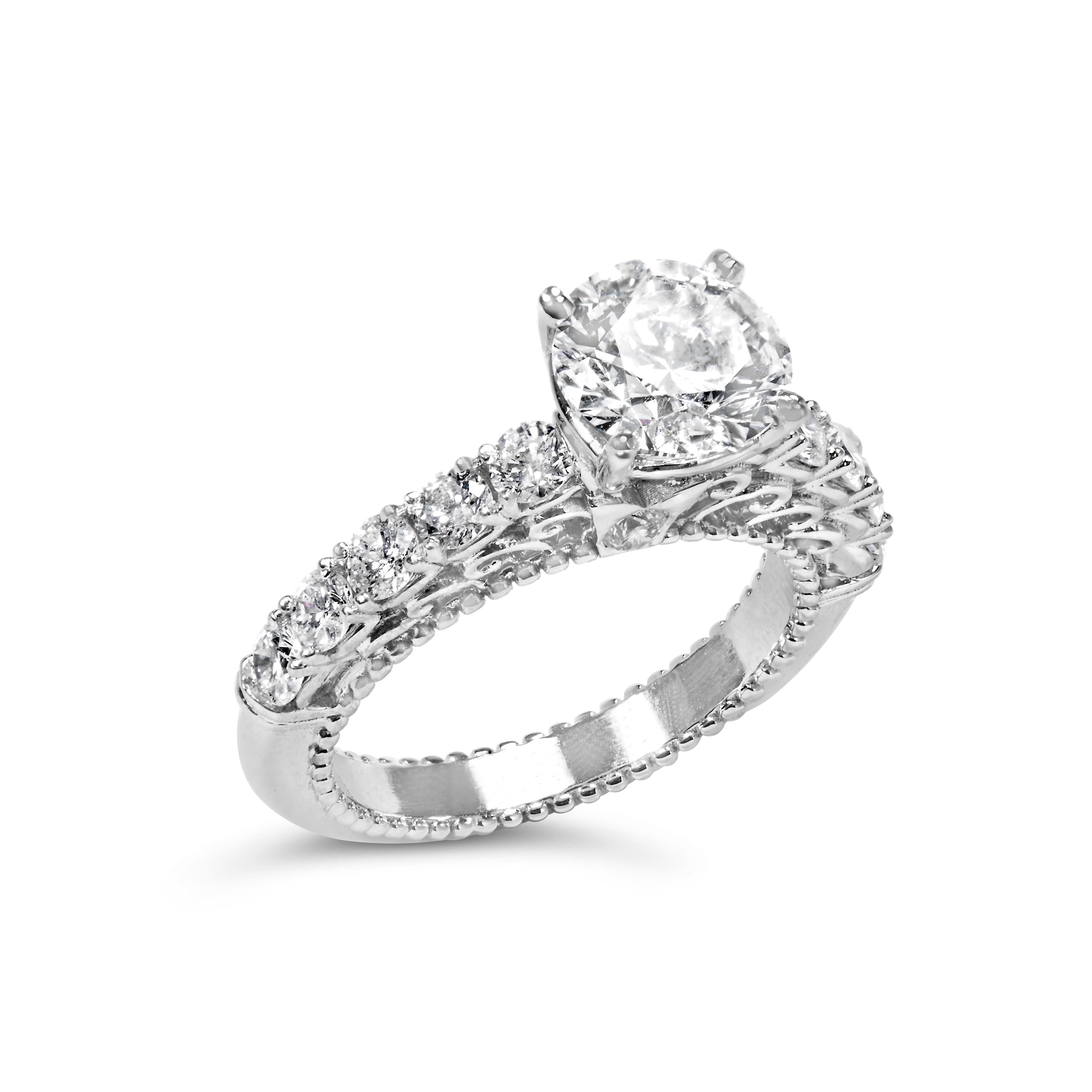 14K White Gold 3 1/5 Cttw Lab Grown Diamond Vintage Style Engagement Ring - Size 7
