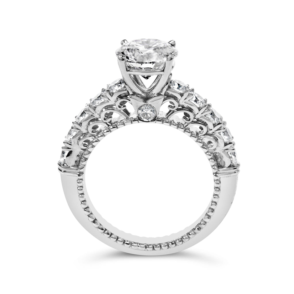 14K White Gold 3 1/5 Cttw Lab Grown Diamond Vintage Style Engagement Ring - Size 7