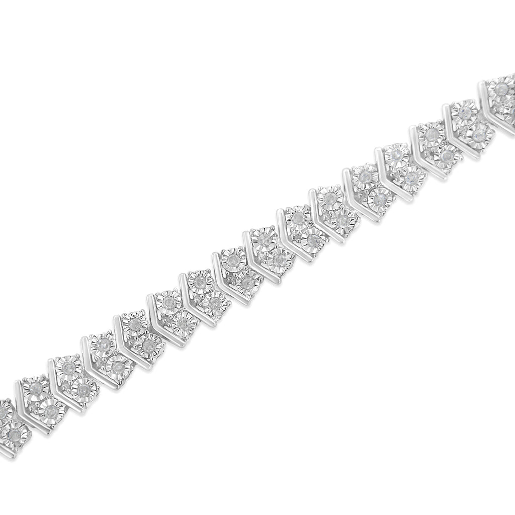 .925 Sterling Silver 1.0 Cttw Chevron 2 Stone Arrow Link Tennis Bracelet (I-J Color, I3 Clarity) - 7"