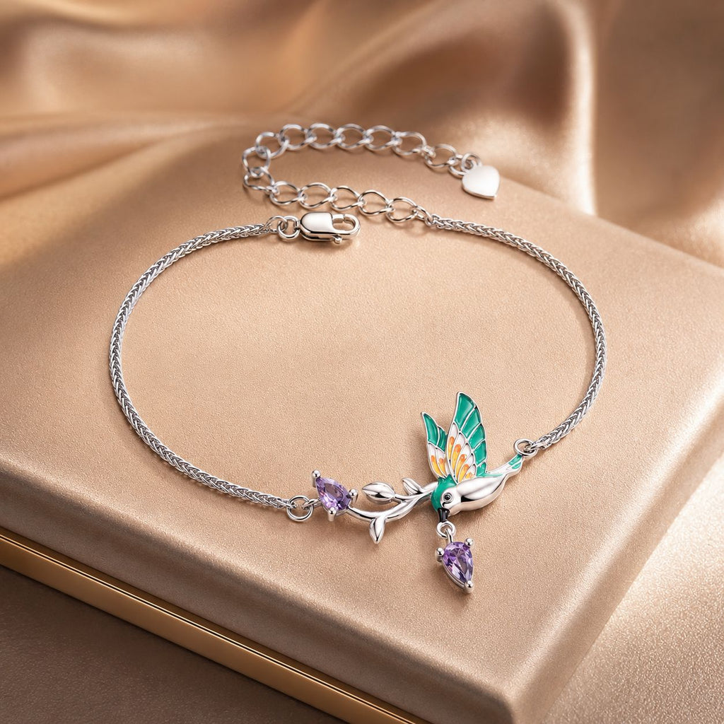 925 Sterling Silver Enamel Plated Platinum Bracelet with CZ, Adjustable Length for Women