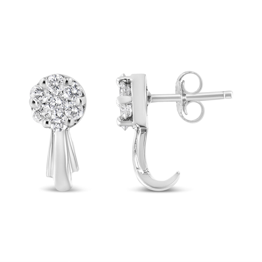 14K White Gold 3/4 Carat Total Weight Diamond Floral Cluster Drop and Dangle Stud Earrings (H-I Color, I1-I2 Clarity)