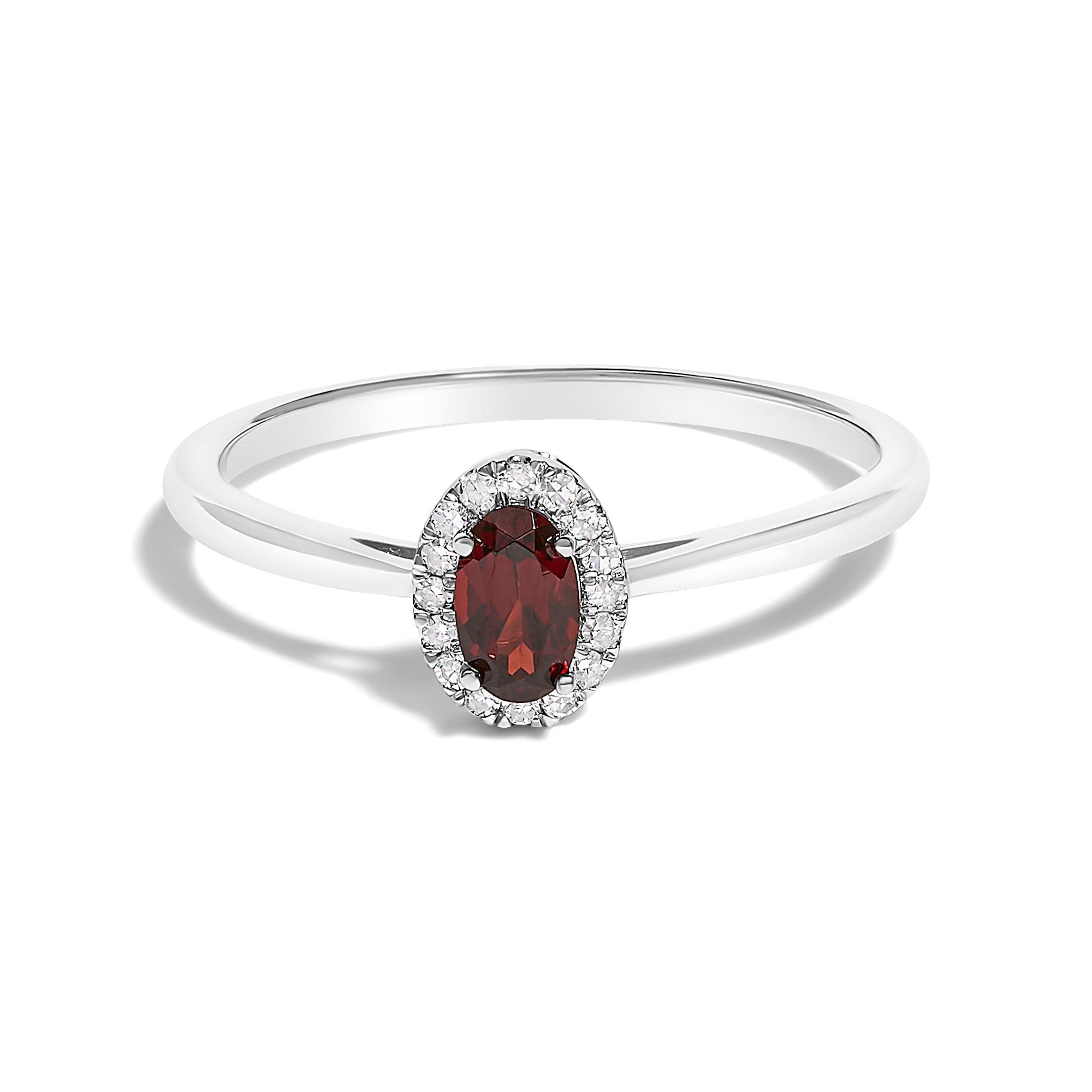 10K White Gold 5X3MM Oval Purple Amethyst and Diamond Accent Halo Ring (I-J Color, I1-I2 Clarity) - Ring Size 6.5