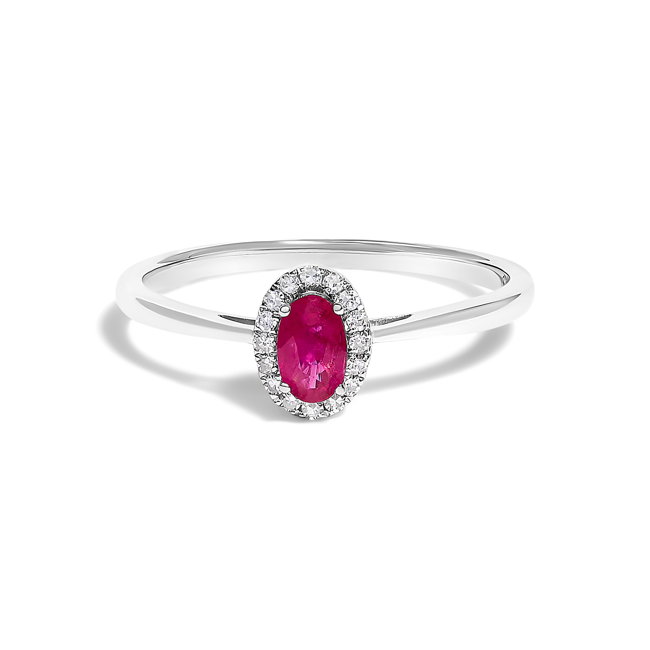 10K White Gold 5X3MM Oval Purple Amethyst and Diamond Accent Halo Ring (I-J Color, I1-I2 Clarity) - Ring Size 6.5