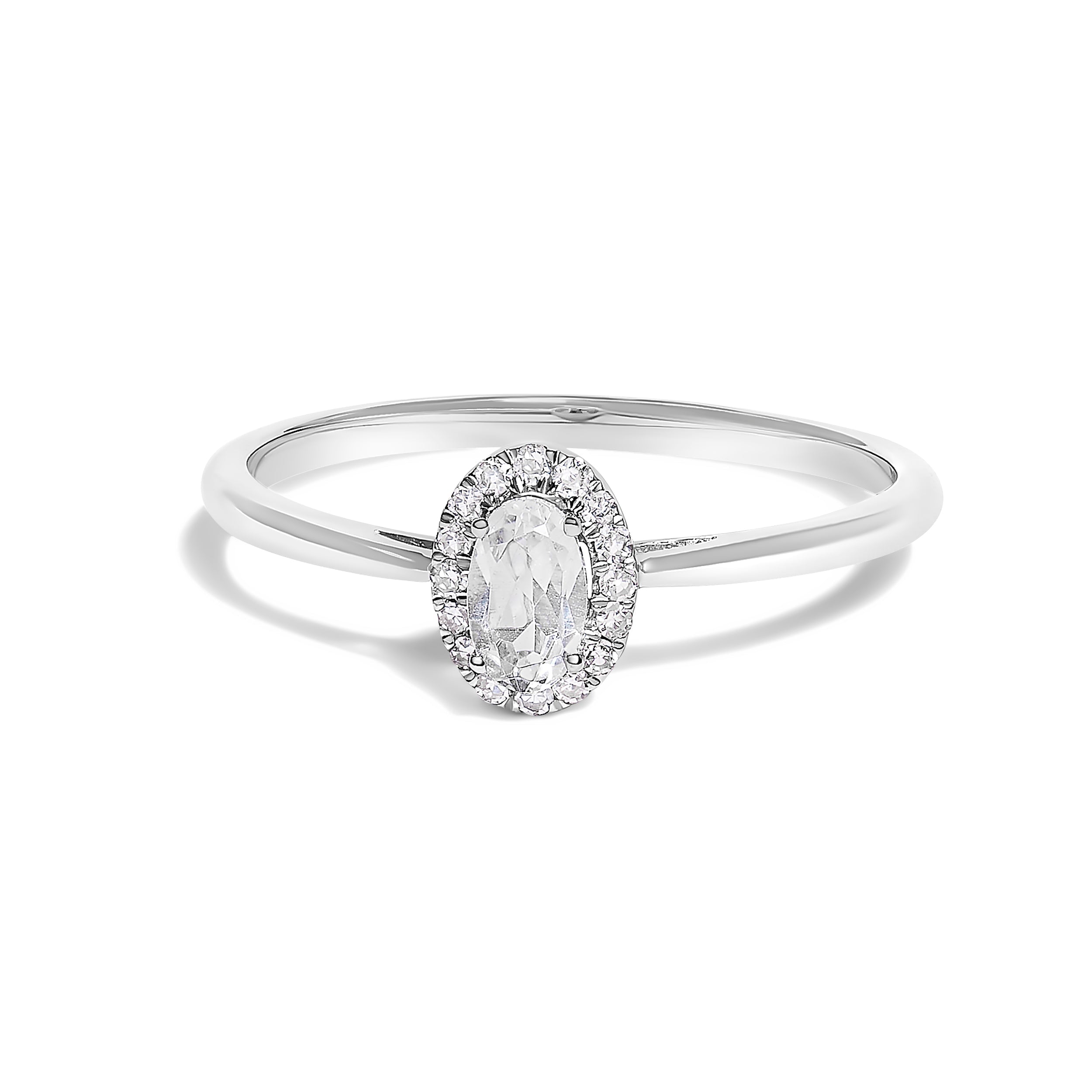 10K White Gold 5X3MM Oval Purple Amethyst and Diamond Accent Halo Ring (I-J Color, I1-I2 Clarity) - Ring Size 6.5