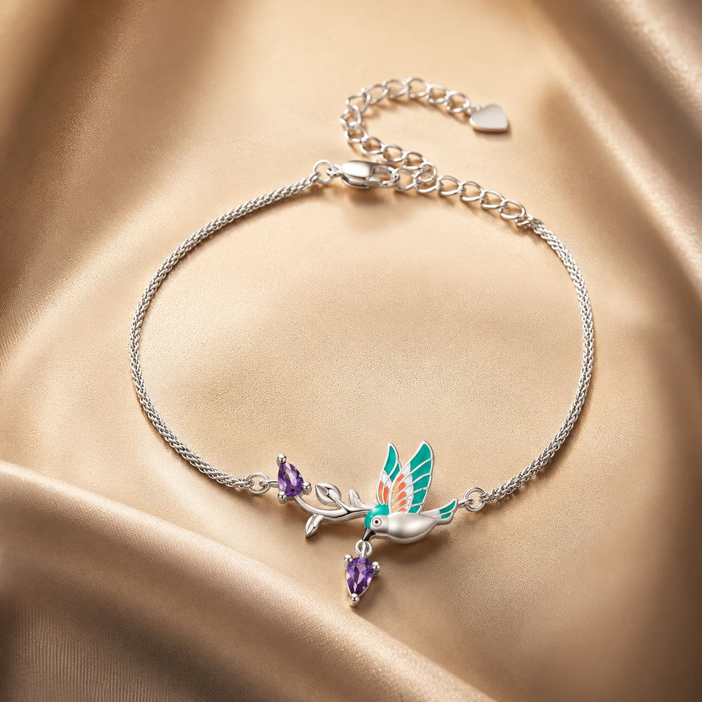 925 Sterling Silver Enamel Plated Platinum Bracelet with CZ, Adjustable Length for Women