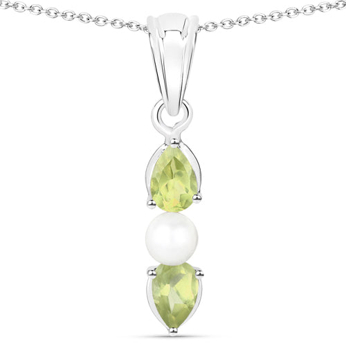 1.40 Carat Genuine Peridot and Pearl .925 Sterling Silver Pendant