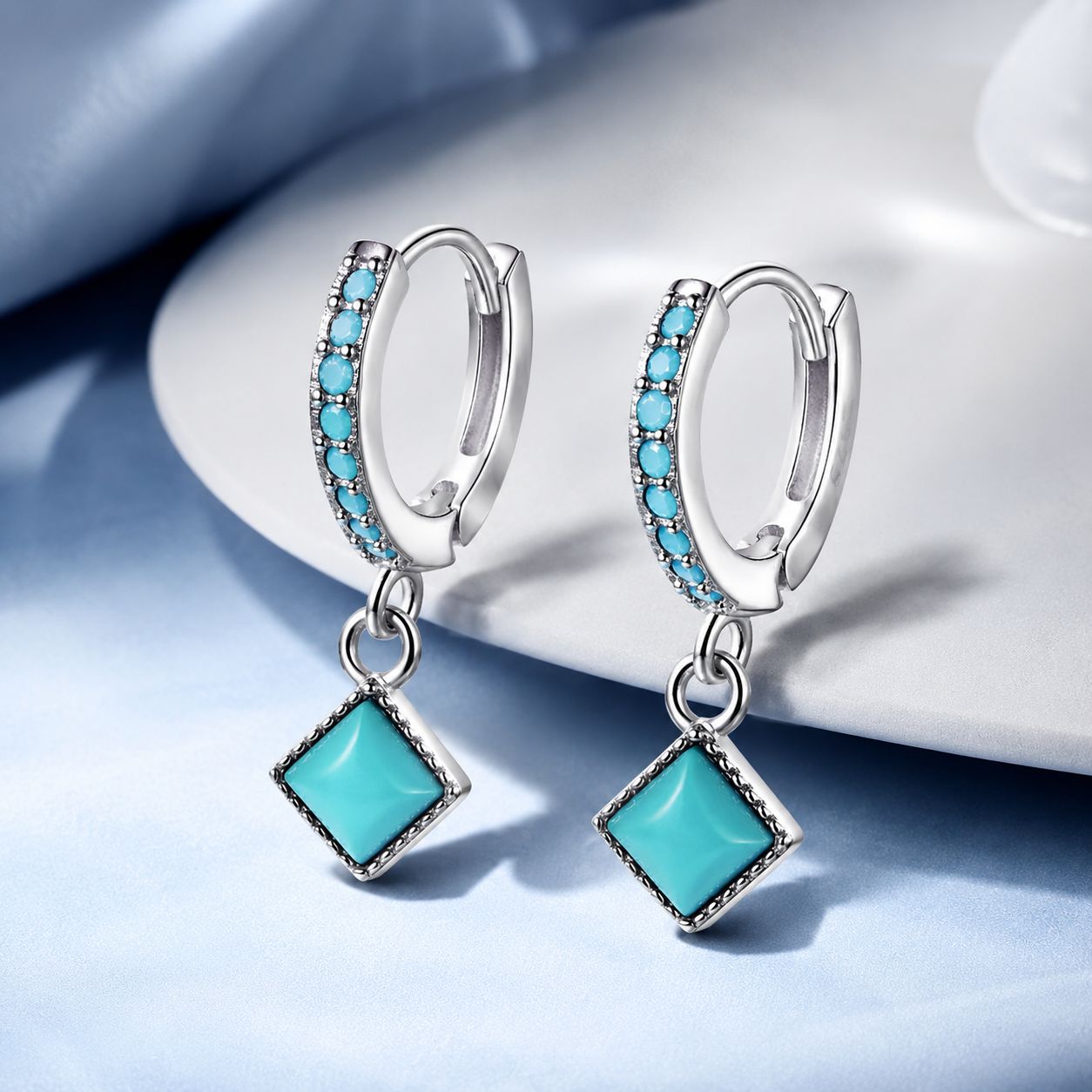 S925 Sterling Silver Turquoise Earrings - 2.1*0.7cm for Women