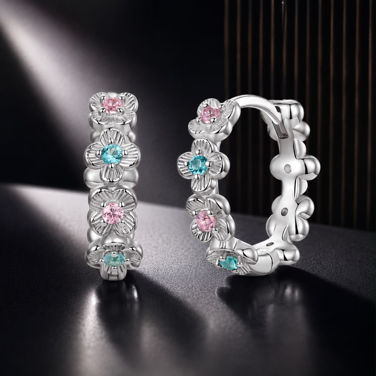 925 Sterling Silver Earrings with CZ in Pavé Setting, 12x3mm, for Women