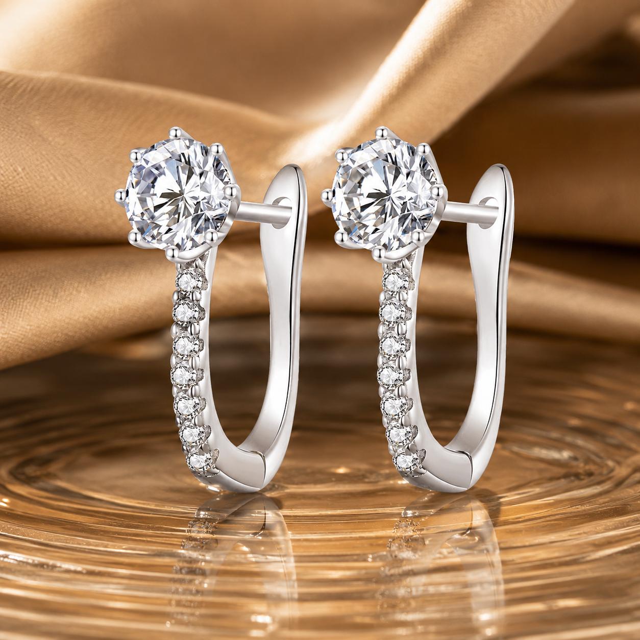 925 Sterling Silver Earrings with Pavé Setting CZ, Platinum Plated, 16x5.5mm for Women