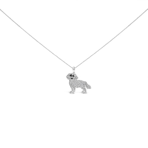 .925 Sterling Silver 1/3 Carat Total Weight White and Black Diamond Labrador Retriever Dog Pendant Necklace (I-J Color, I2-I3 Clarity) - 18" Inches