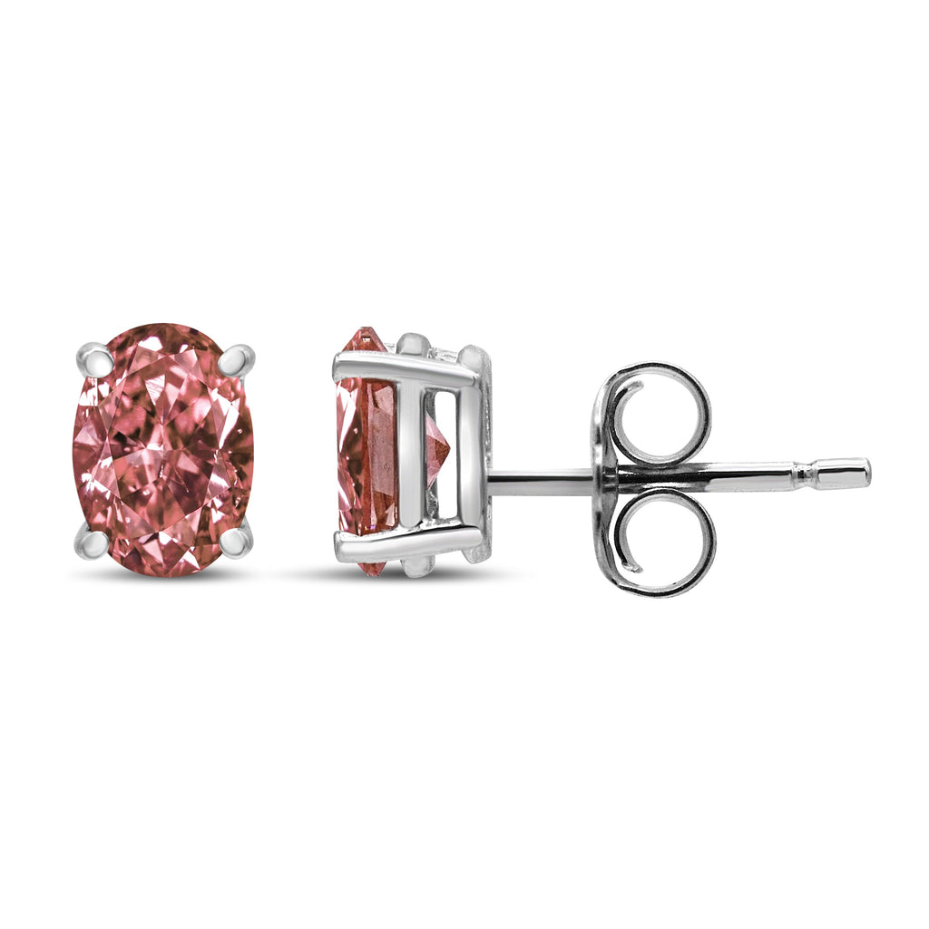 14K White Gold 1/2 Cttw Lab Grown Pink Oval 4 Prong Set Classic Diamond Solitaire Stud Earrings (Pink Color, VS2-SI1 Clarity)