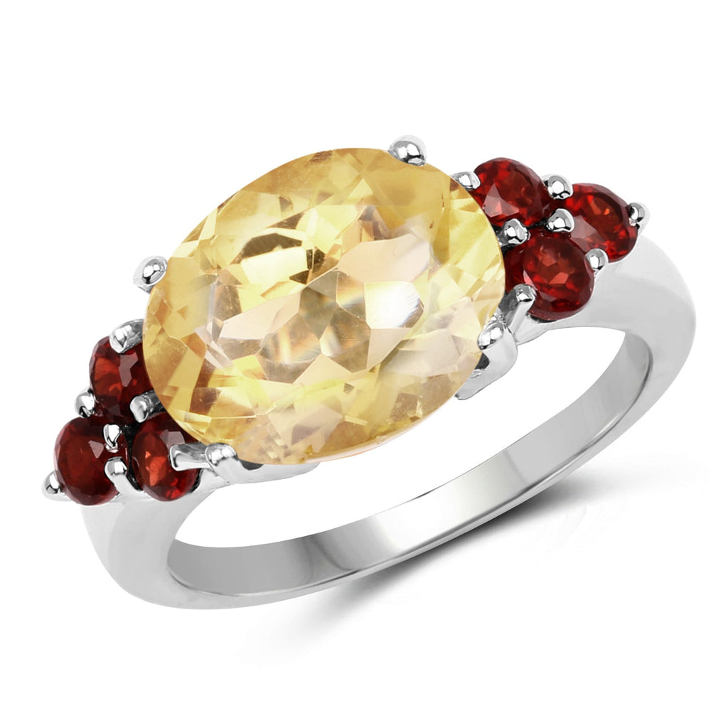 5.52 Carat Genuine Citrine and Garnet .925 Sterling Silver Ring