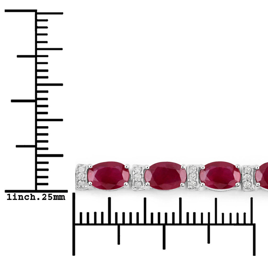 11.67 Carat Genuine Ruby and White Diamond 14K White Gold Bracelet