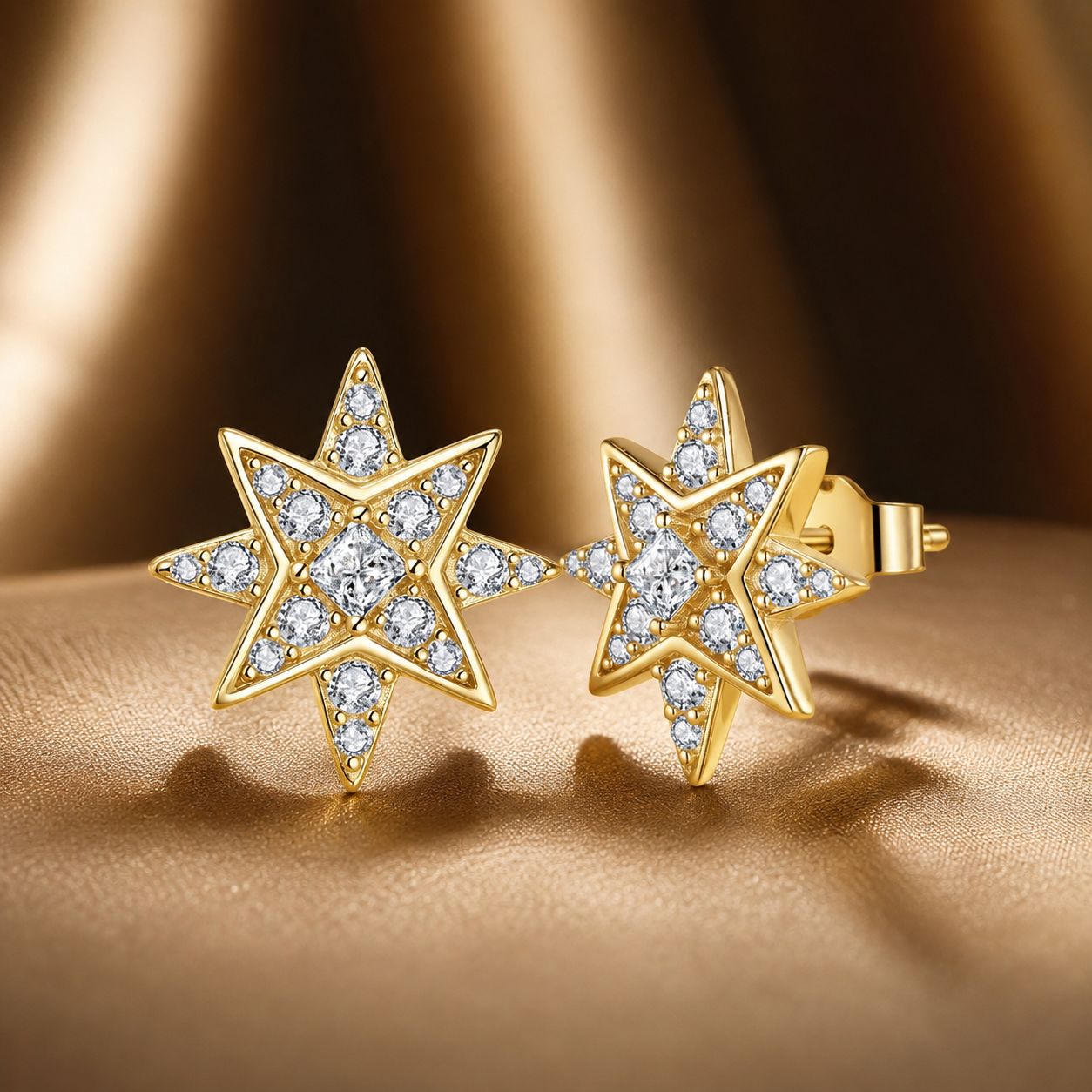 925 Sterling Silver Pavé Setting Gold Plated Earrings
