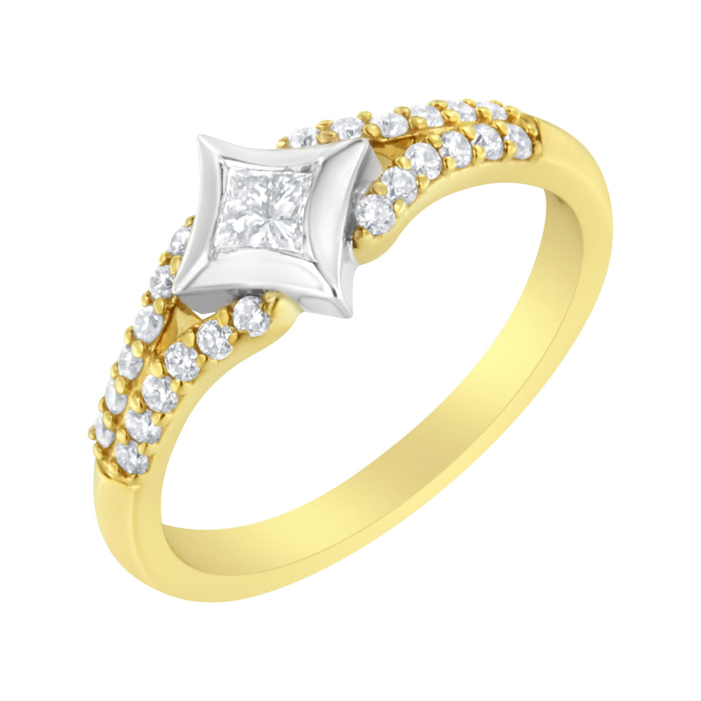 10K Two-Tone Color 1/2 Carat Total Weight Diamond Kite and Split Shank Ring (H-I Color, SI2-I1 Clarity)