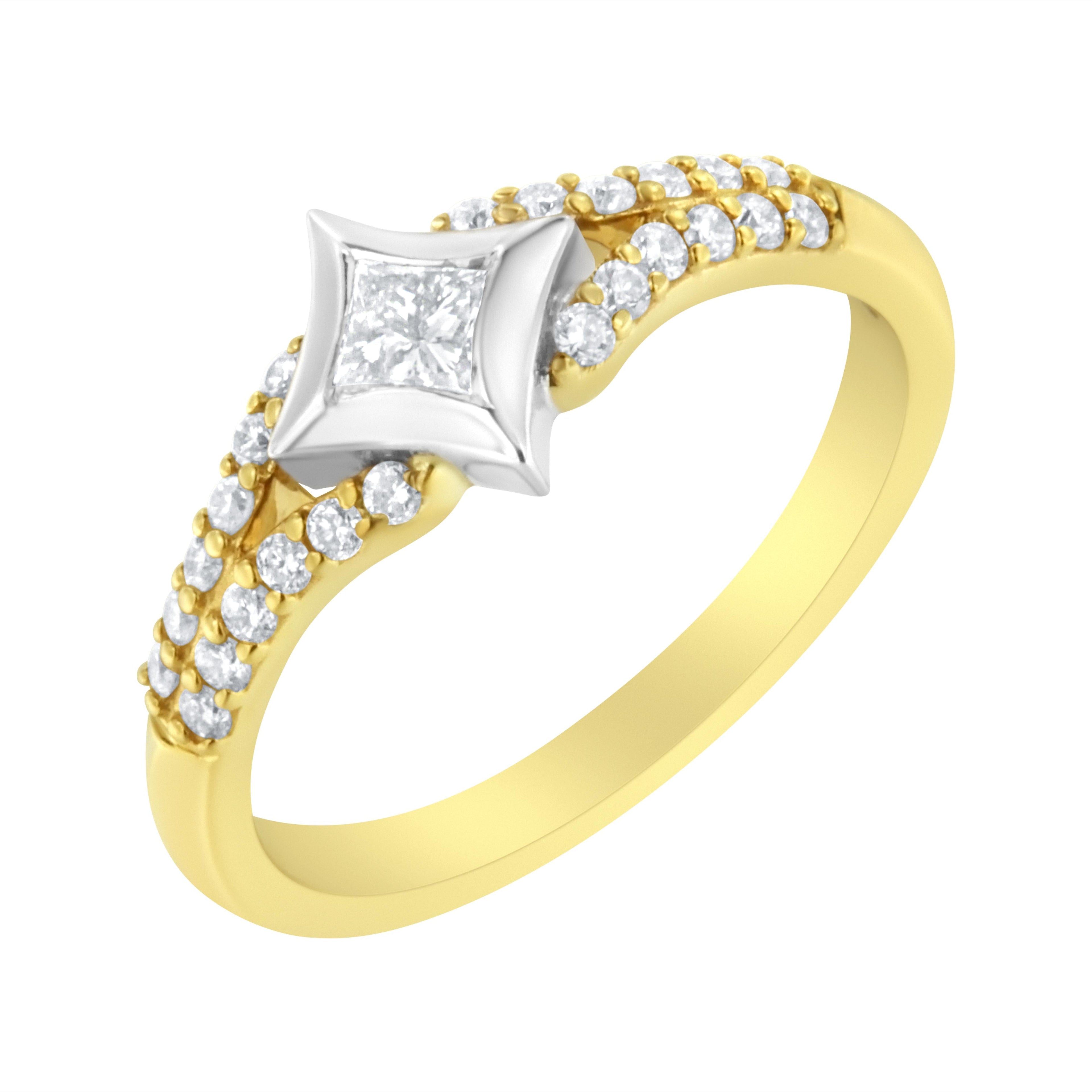 10K Two-Tone Color 1/2 Carat Total Weight Diamond Kite and Split Shank Ring (H-I Color, SI2-I1 Clarity)