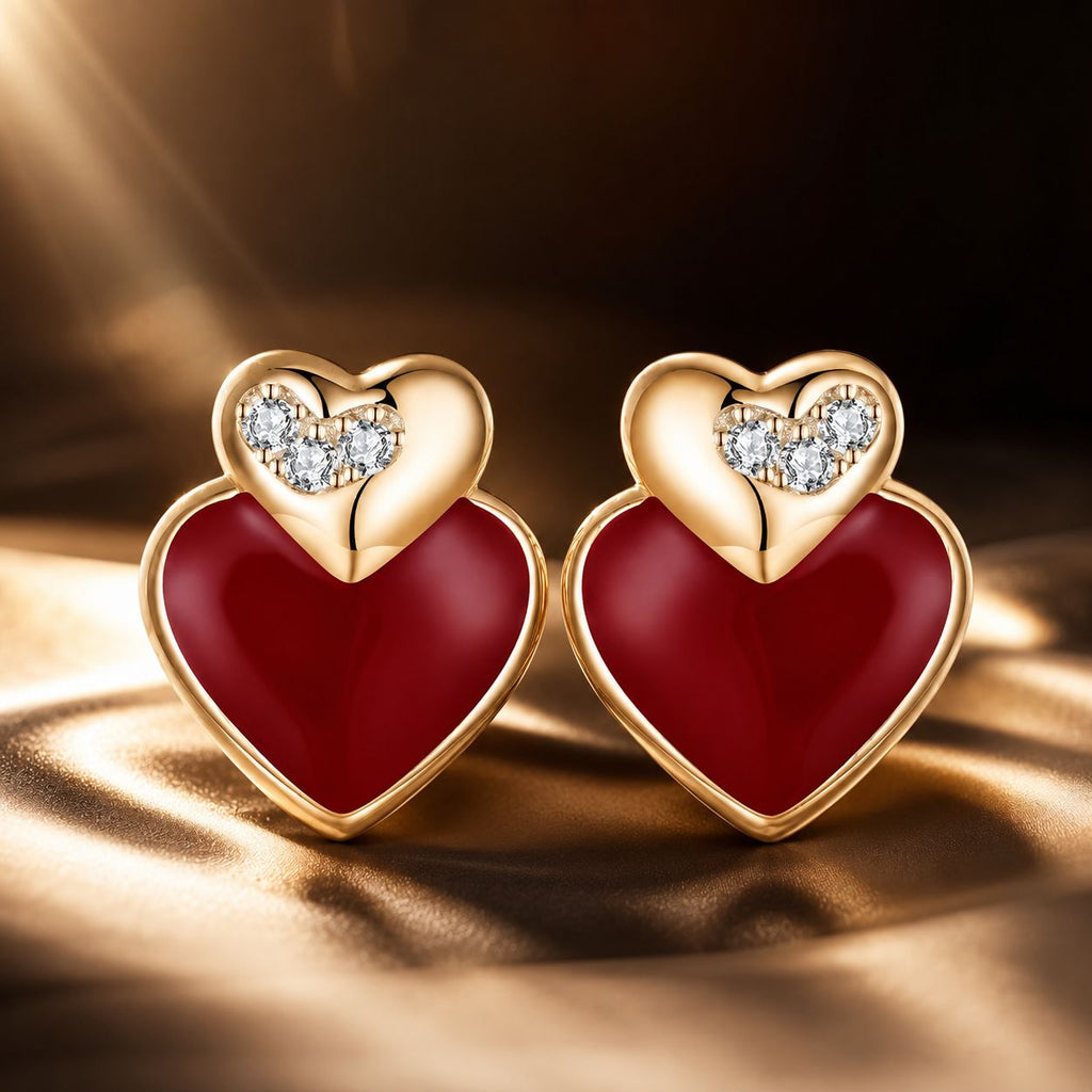 925 Sterling Silver Earrings with Enamel Finish and Pavé Setting in Rose Gold