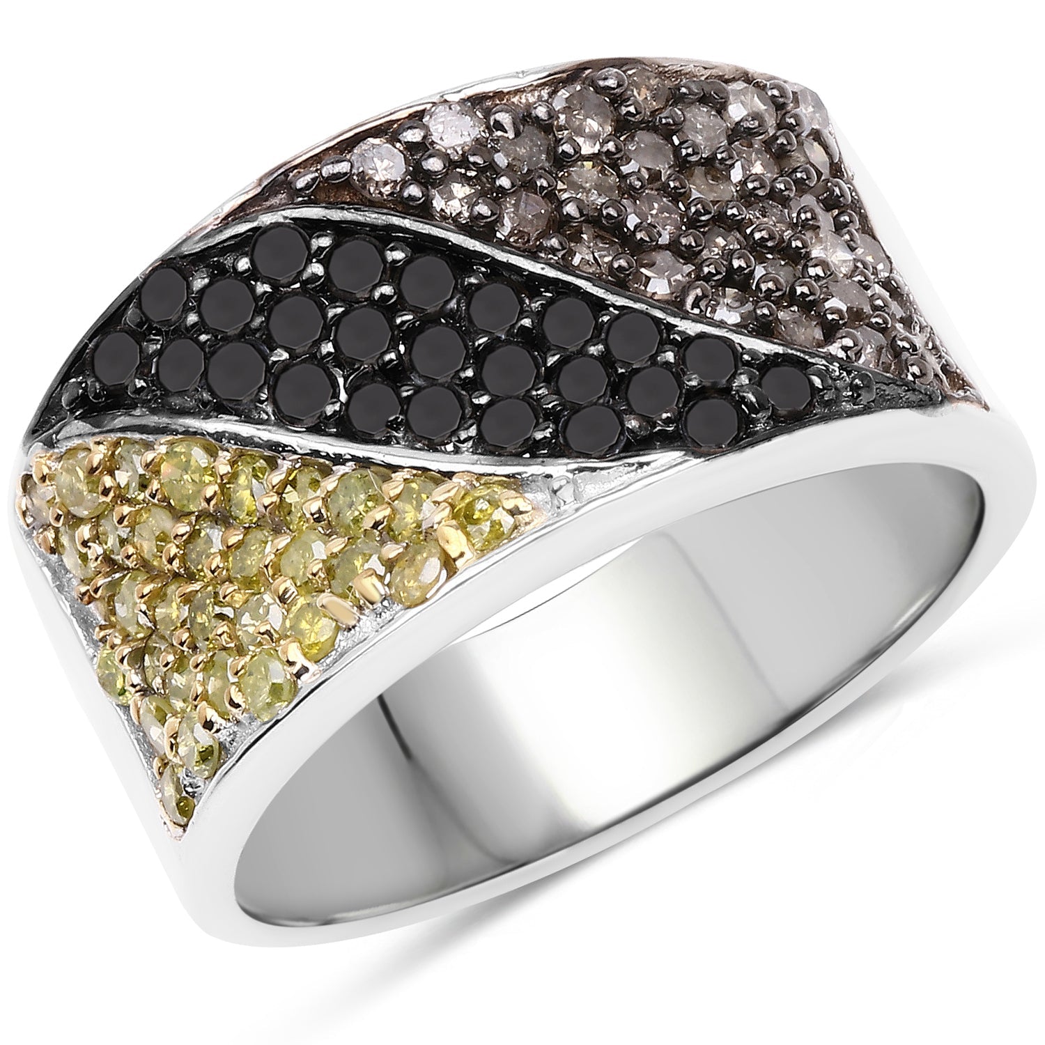 1.32 Carat Genuine Multi Diamond .925 Sterling Silver Ring