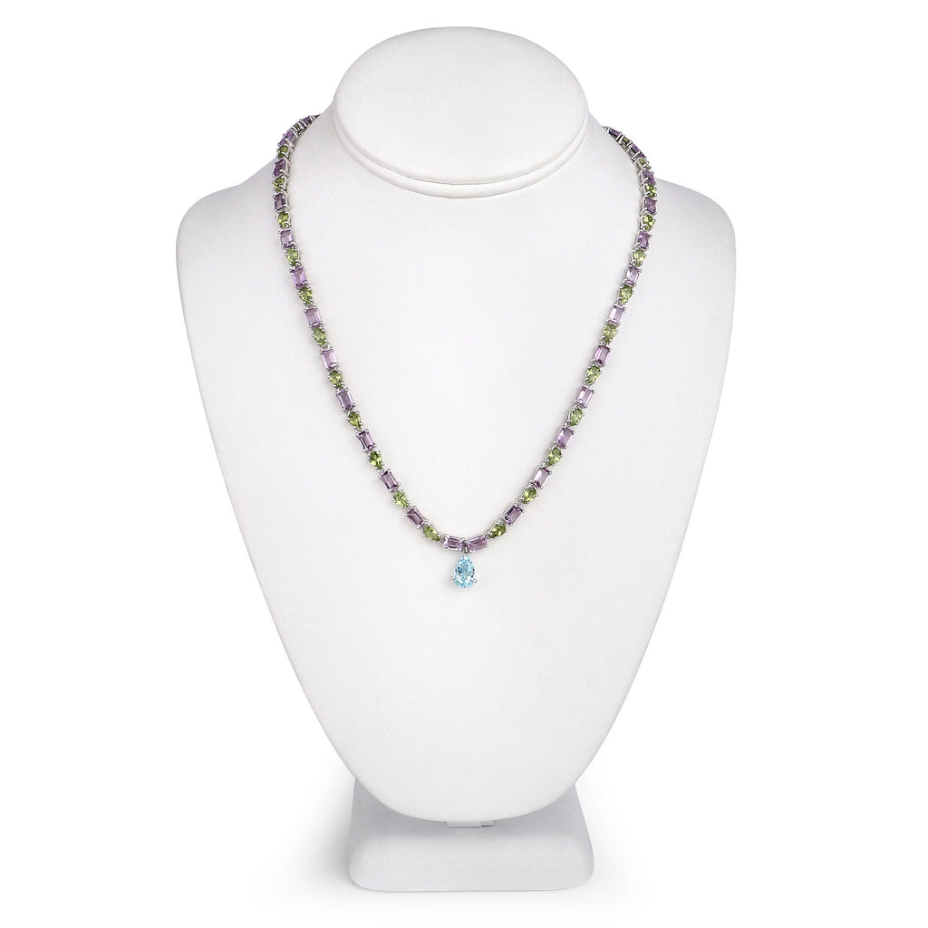 32.50 Carat Genuine Multi-Stone .925 Sterling Silver Necklace