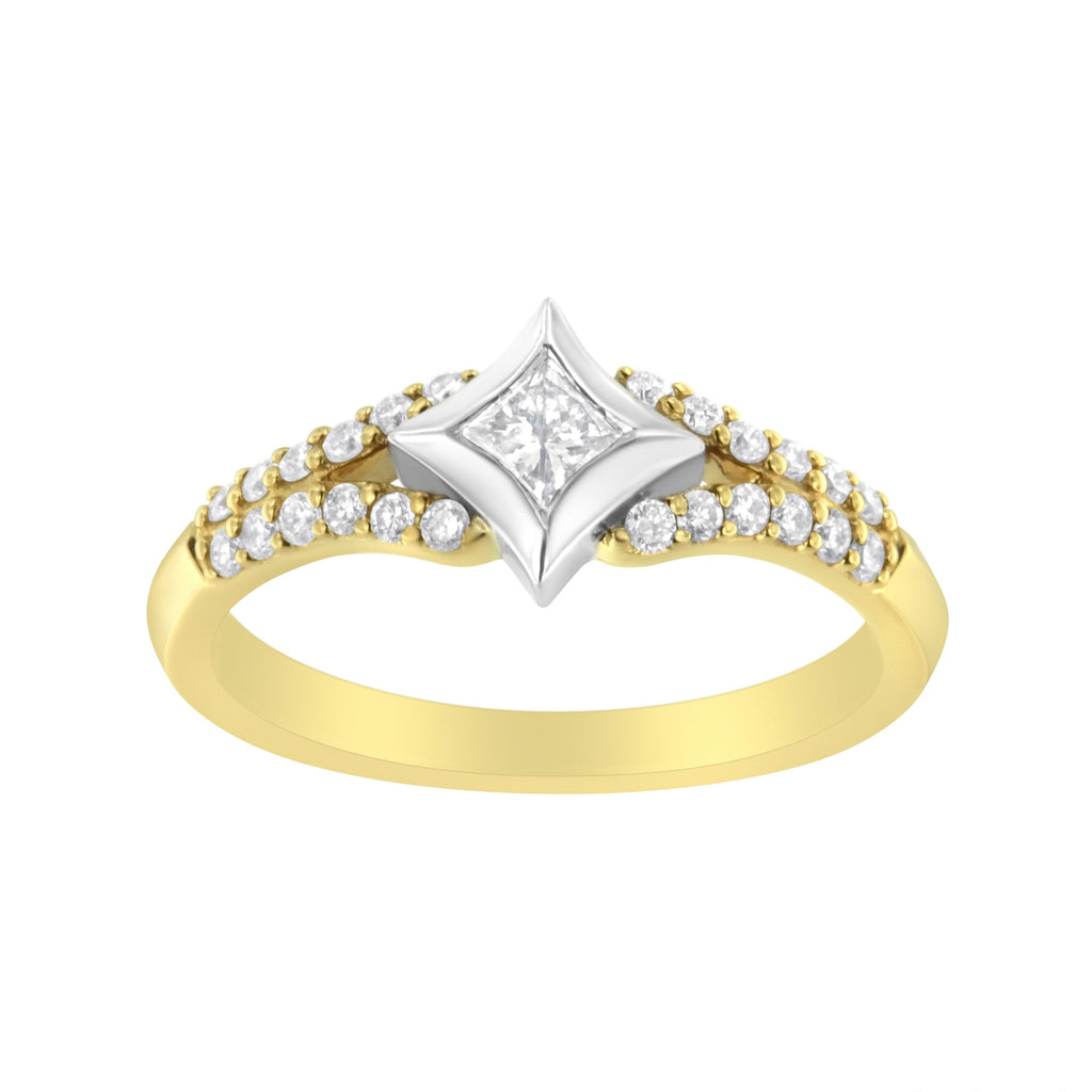 10K Two-Tone Color 1/2 Carat Total Weight Diamond Kite and Split Shank Ring (H-I Color, SI2-I1 Clarity)