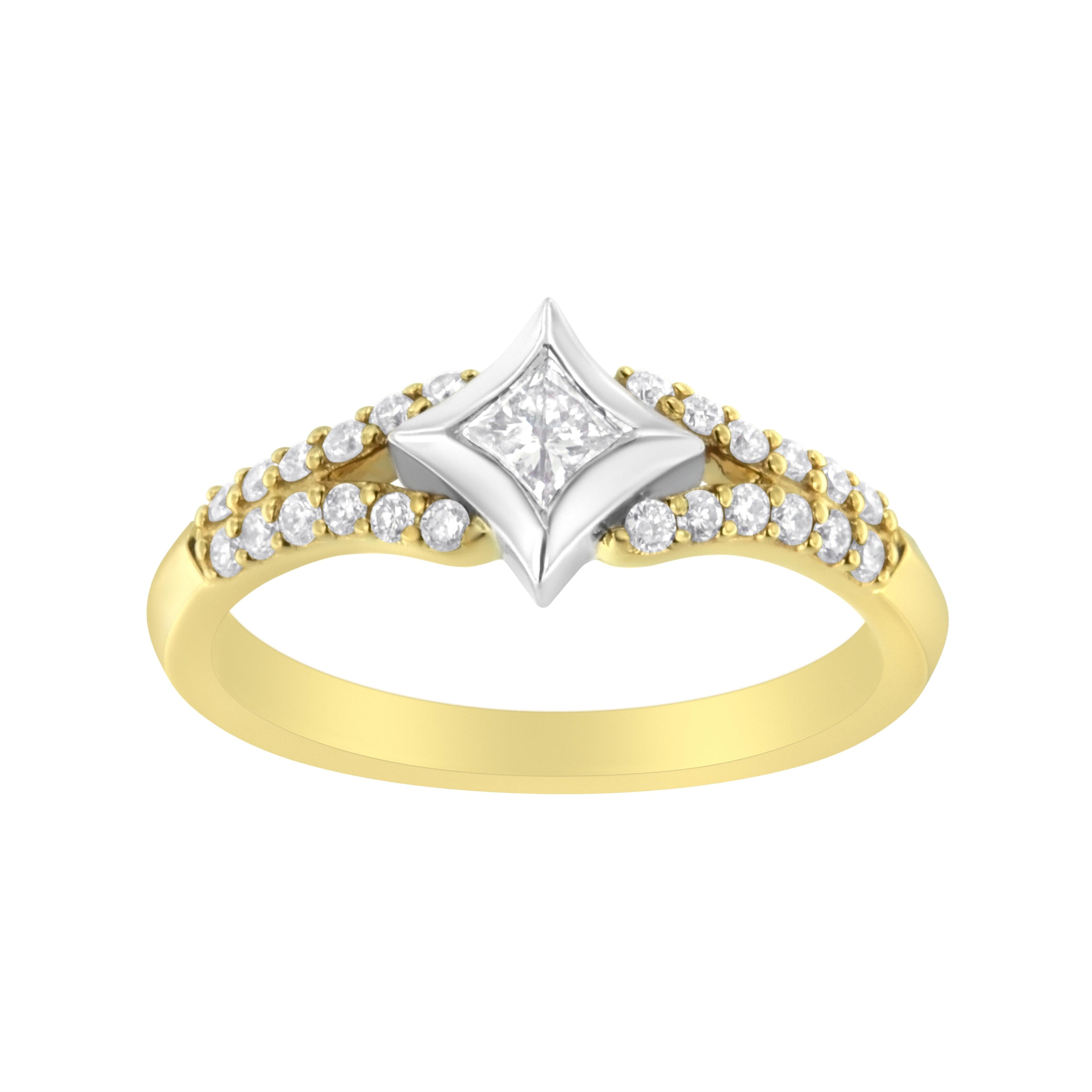 10K Two-Tone Color 1/2 Carat Total Weight Diamond Kite and Split Shank Ring (H-I Color, SI2-I1 Clarity)