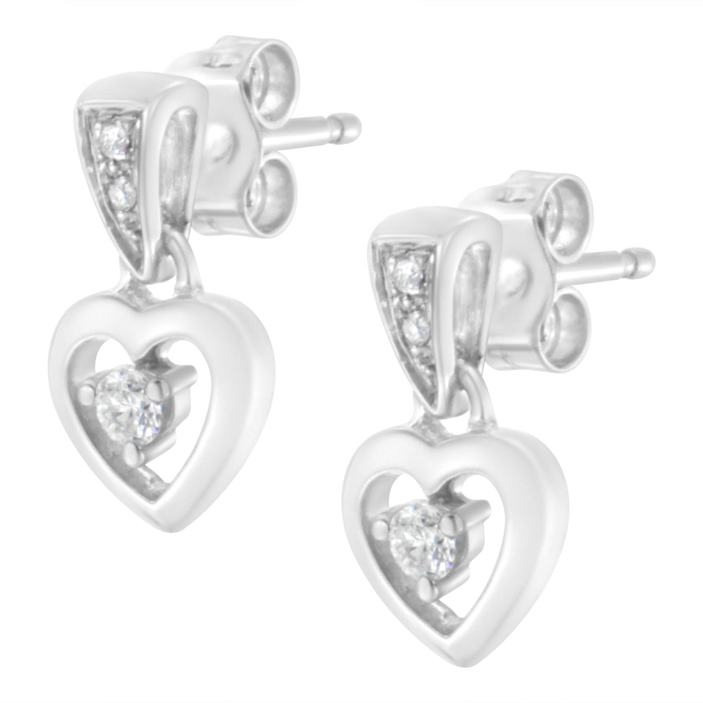 14K White Gold 1/6 Cttw Diamond Dangle Heart Stud Earrings (H-I, SI2-I1)