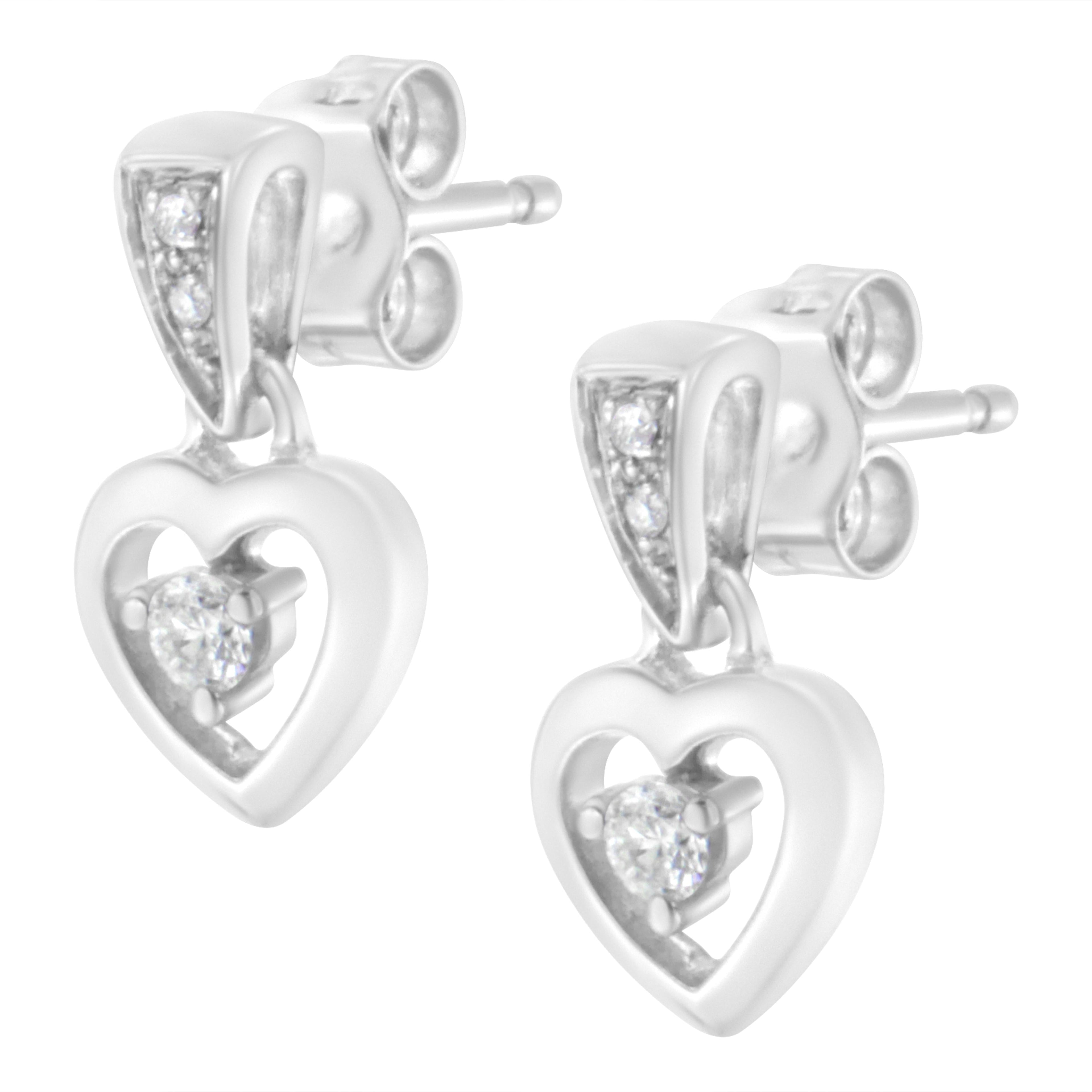 14K White Gold 1/6 Cttw Diamond Dangle Heart Stud Earrings (H-I, SI2-I1)