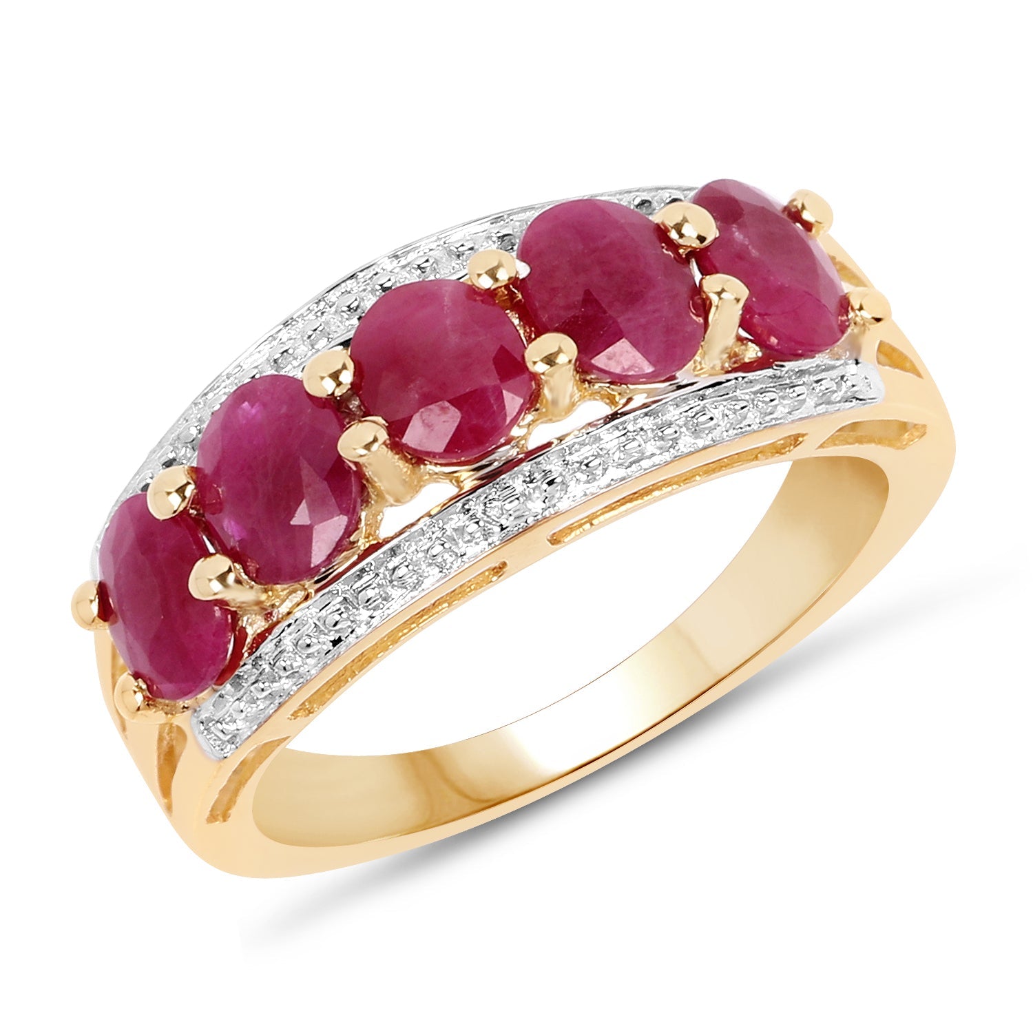 Anillo de plata de ley .925 con rubí genuino de 1.90 quilates y baño de oro amarillo de 14K