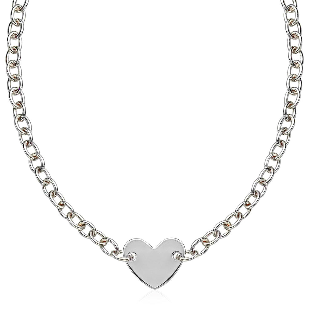 Pulsera de cadena de plata de ley con baño de rodio y motivo de corazón plano