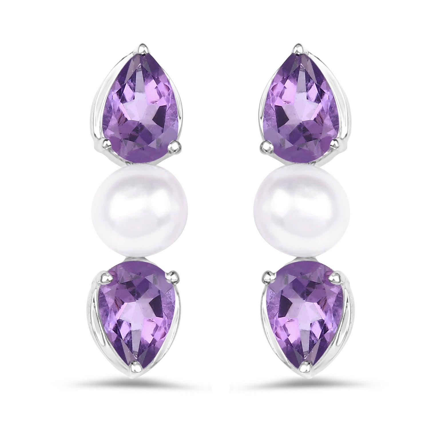 2.78 Carat Genuine Amethyst and Pearl .925 Sterling Silver Earrings