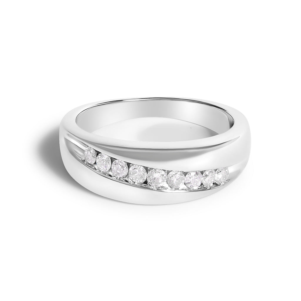 Men's .925 Sterling Silver 1/2 Cttw Diamond 9-Stone Band Ring - Size 10