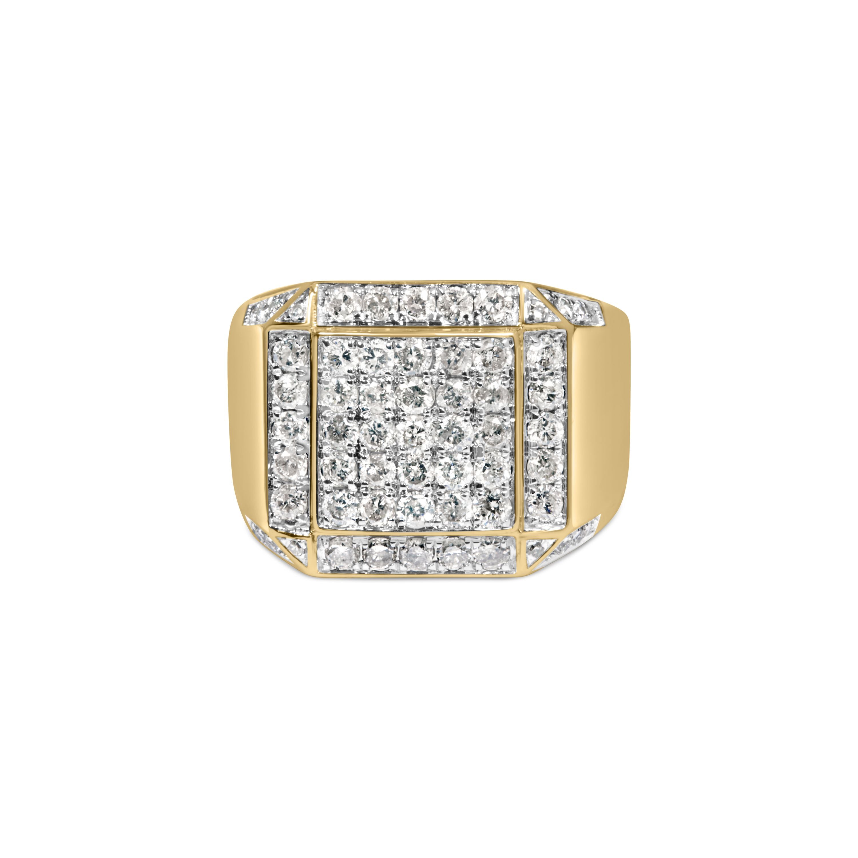 Men's 10K Yellow Gold 2 1/8 Cttw Diamond Composite Cluster Cocktail Ring Band