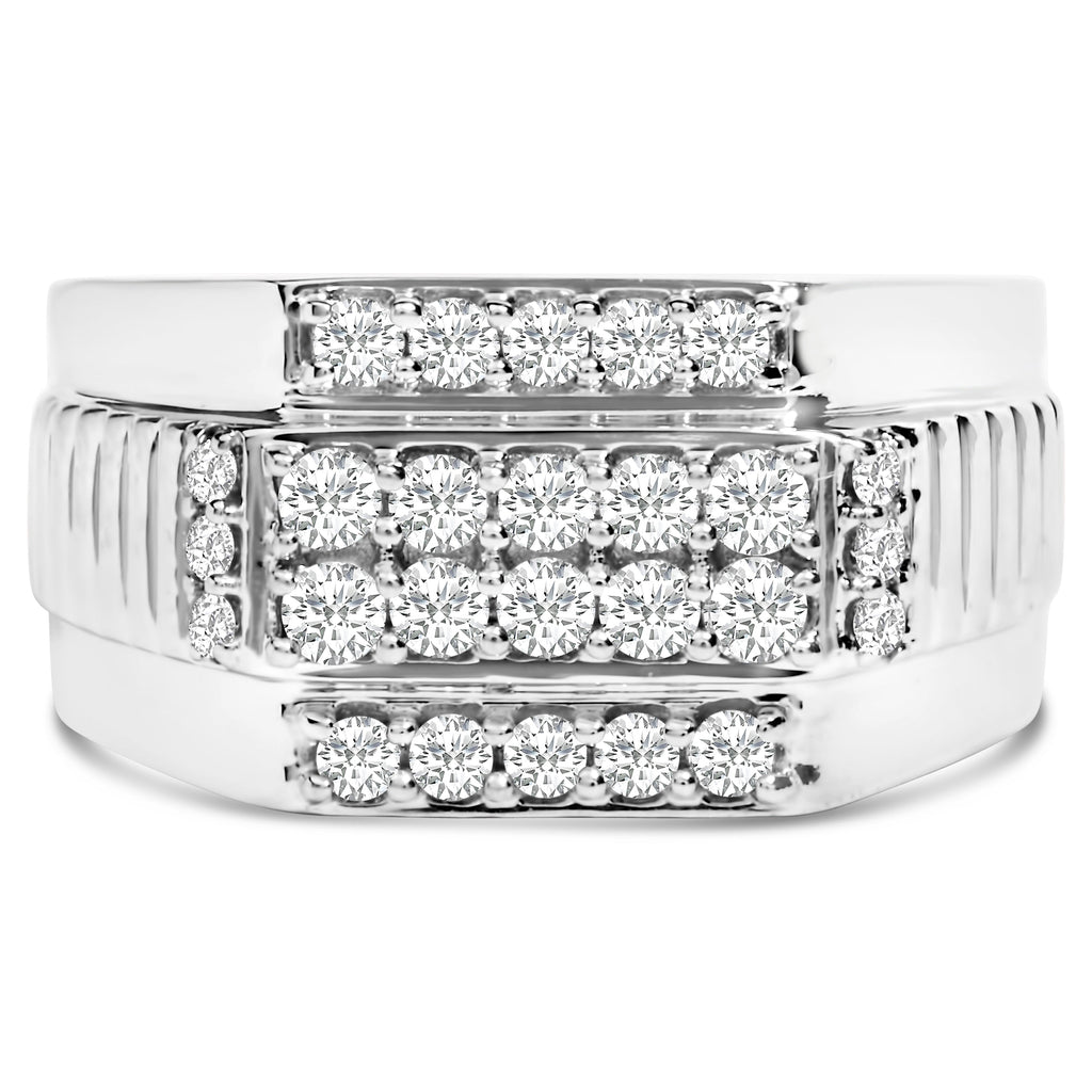 Men's .925 Sterling Silver 1.00 Cttw Diamond Multi Row Band Ring -Size 10