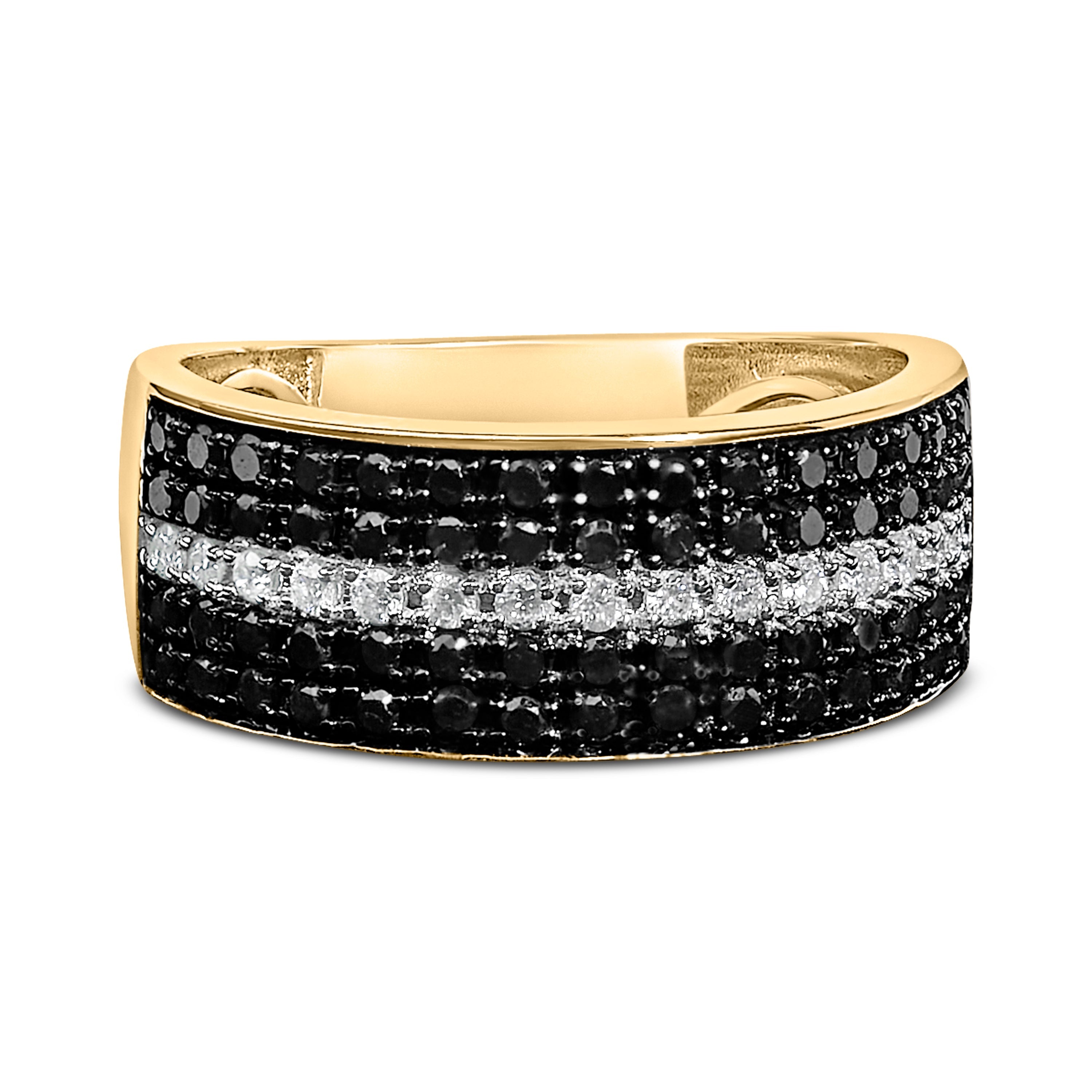 Men's 10K Yellow Gold 1.00 Cttw White and Black Diamond Cluster Ring