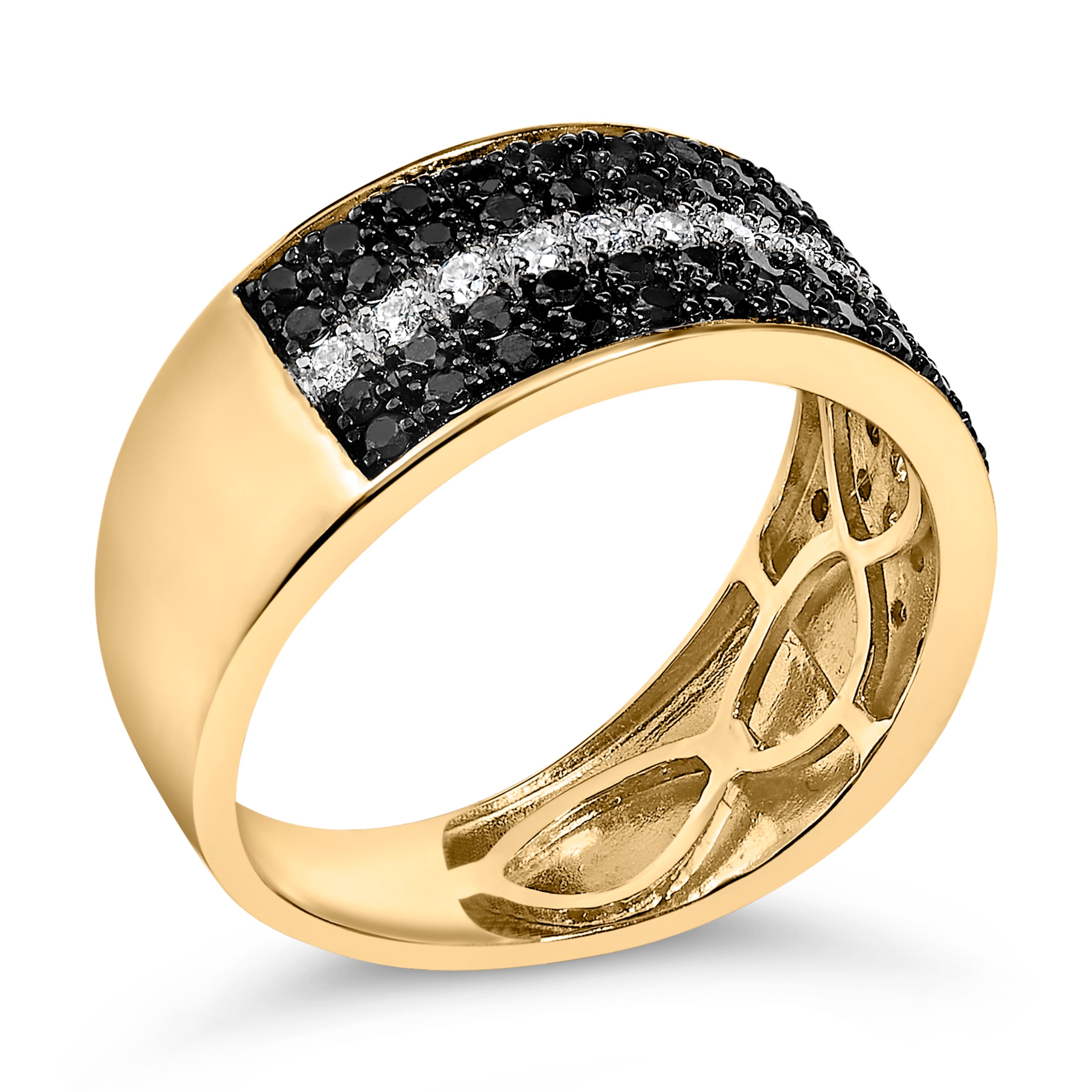 Men's 10K Yellow Gold 1.00 Cttw White and Black Diamond Cluster Ring