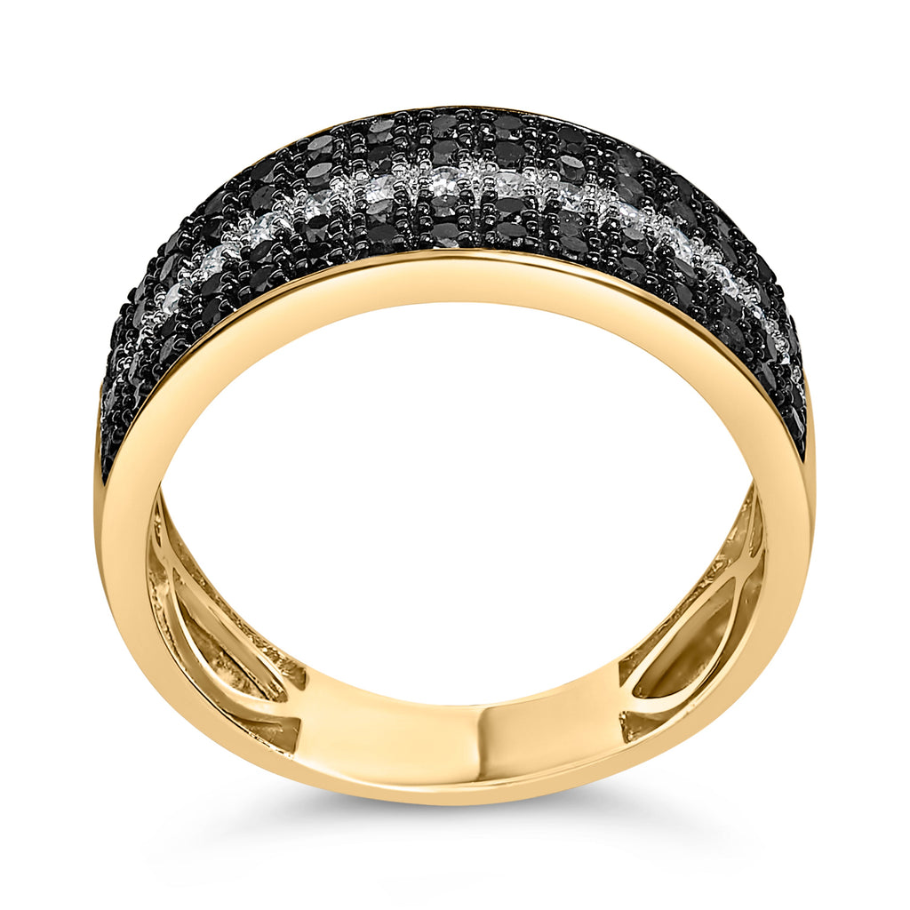 Men's 14K Yellow Gold Plated .925 Sterling Silver 1.00 Cttw White and Black Diamond Cluster Ring