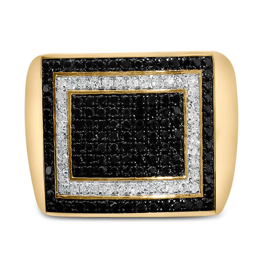 Men's 10K Yellow Gold 1 1/4 Cttw White and Black Diamond Geometric Ring