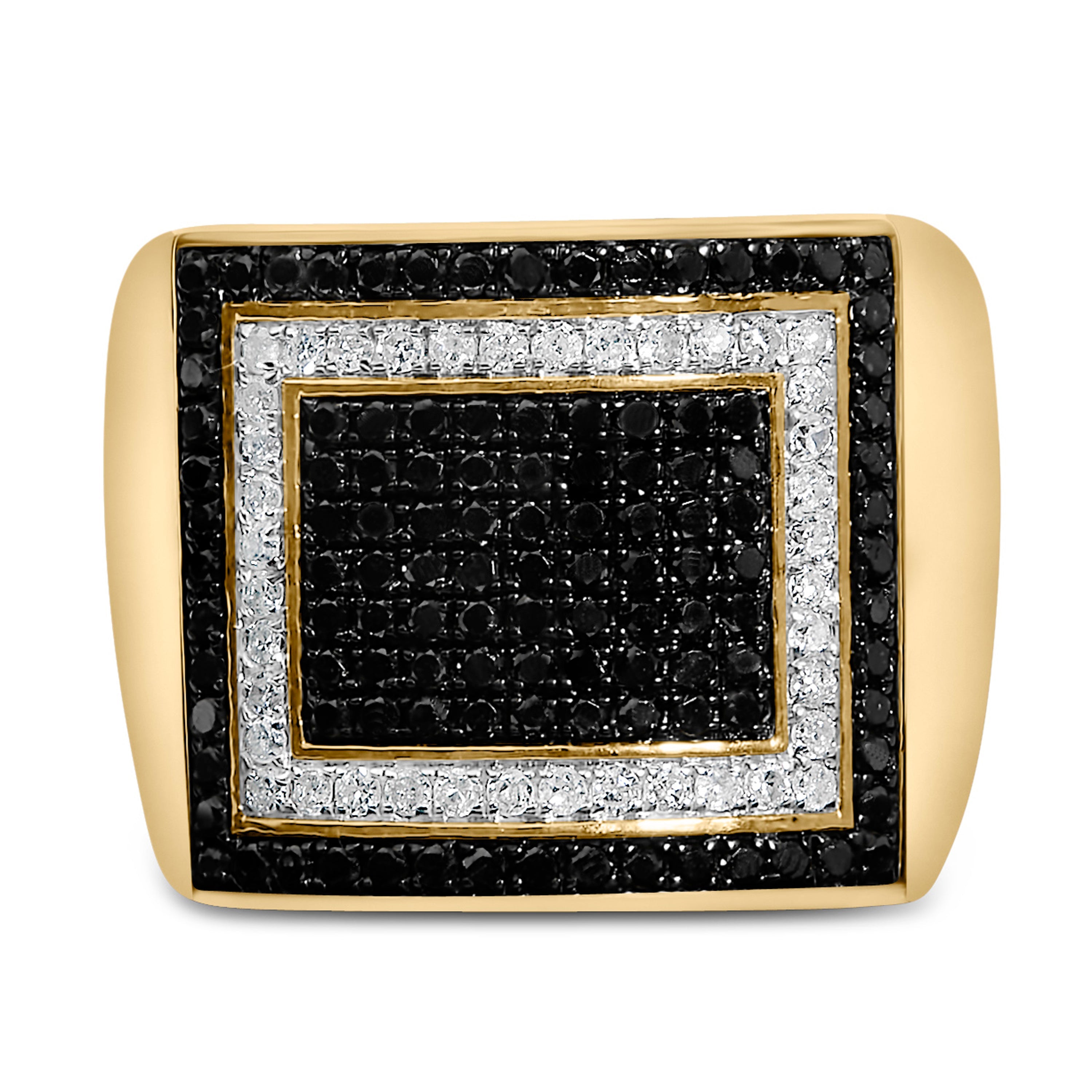Men's 10K Yellow Gold 1 1/4 Cttw White and Black Diamond Geometric Ring