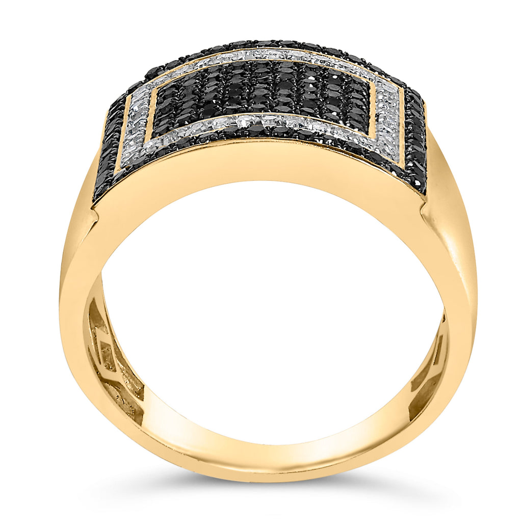 Men's 10K Yellow Gold 1 1/4 Cttw White and Black Diamond Geometric Ring