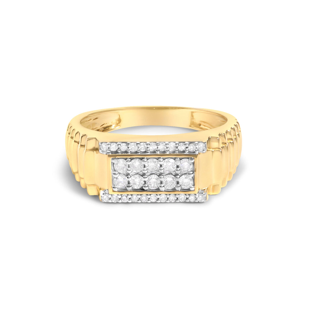 Men's 14K Yellow Gold Plated Sterling Silver Natural 1/2 Cttw Diamond Rectangular Halo Band Ring