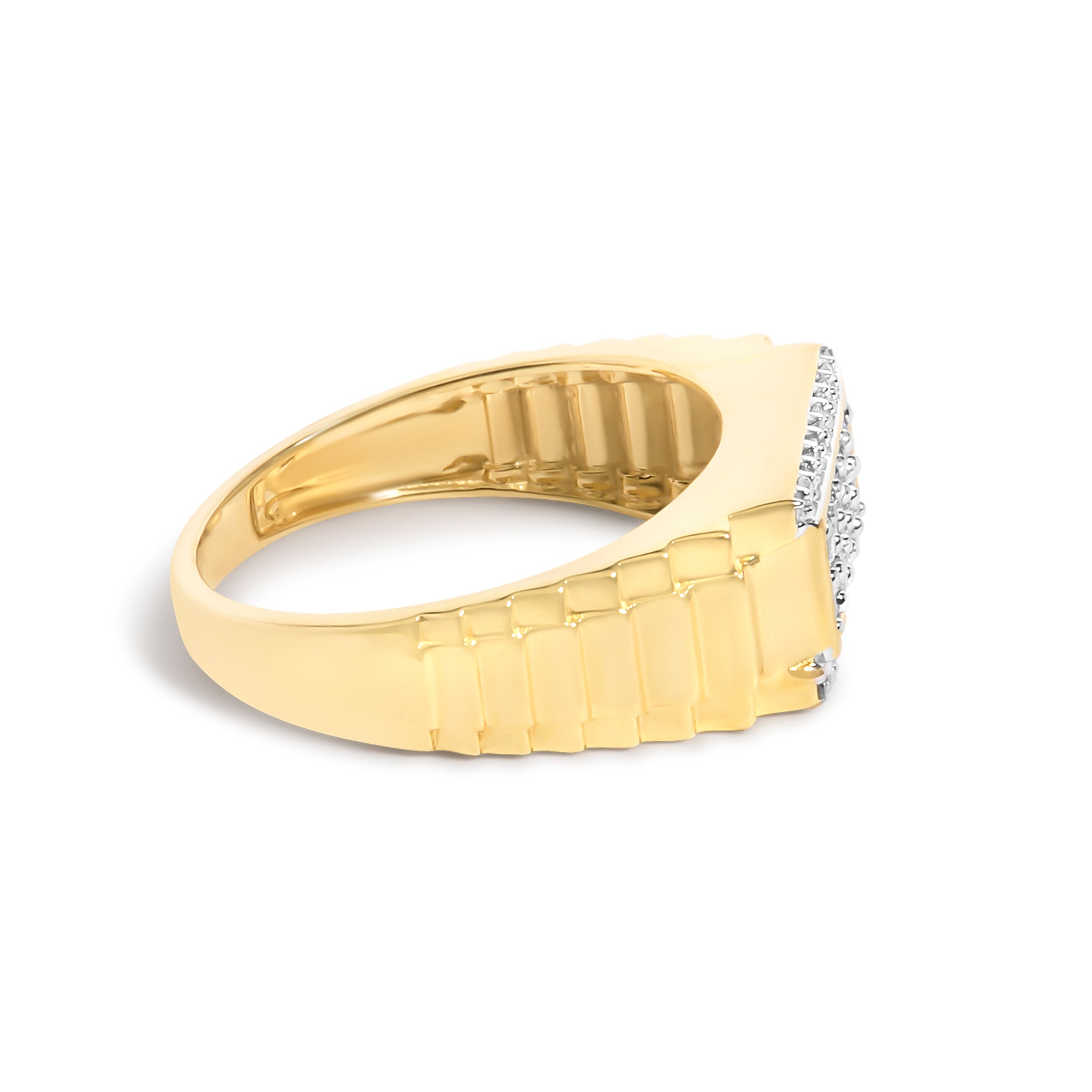 Men's 14K Yellow Gold Plated Sterling Silver Natural 1/2 Cttw Diamond Rectangular Halo Band Ring