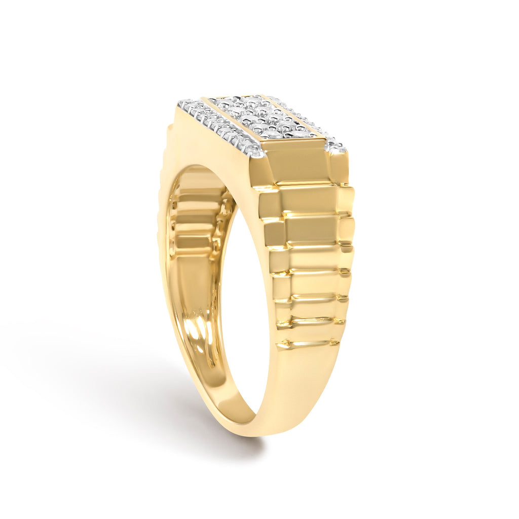 Men's 14K Yellow Gold Plated Sterling Silver Natural 1/2 Cttw Diamond Rectangular Halo Band Ring