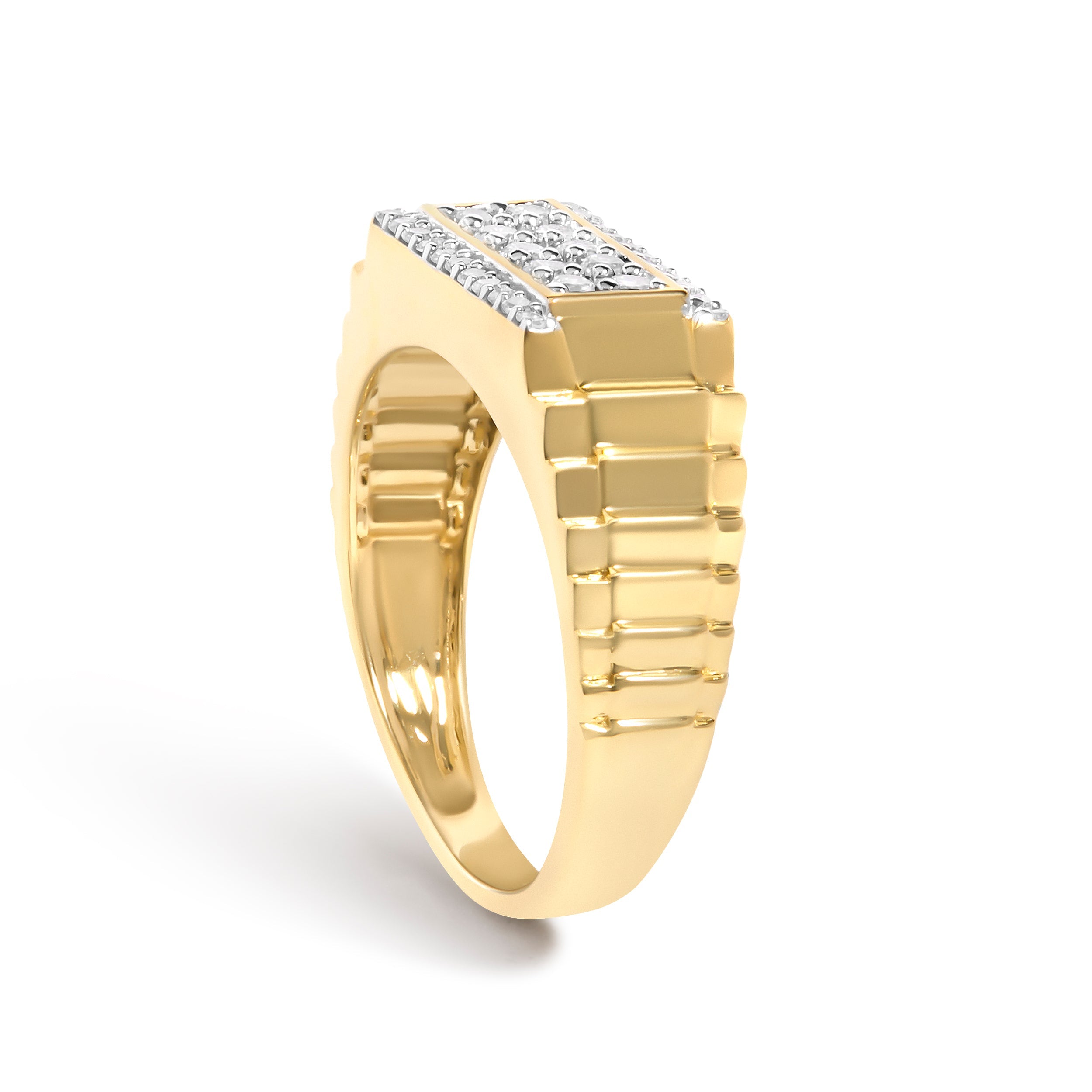 Men's 14K Yellow Gold Plated Sterling Silver Natural 1/2 Cttw Diamond Rectangular Halo Band Ring