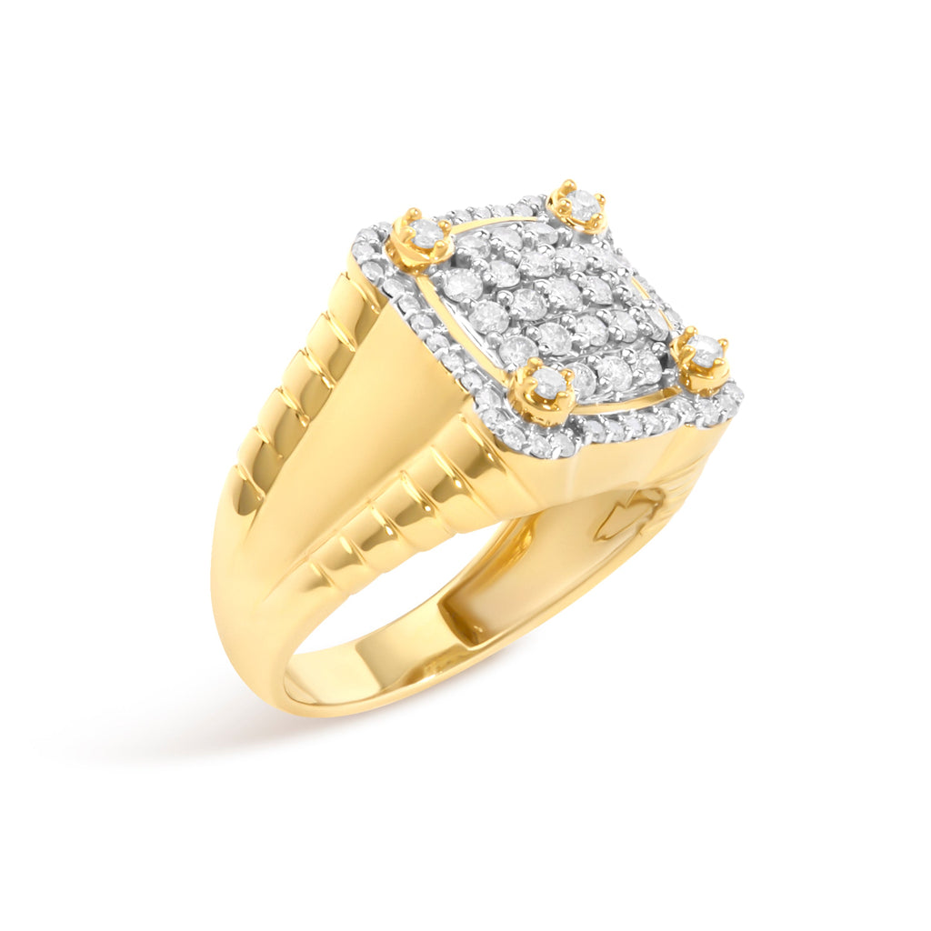 Men's 14K Yellow Gold Plated Sterling Silver 1.0 Cttw Diamond Square Motif Band Ring