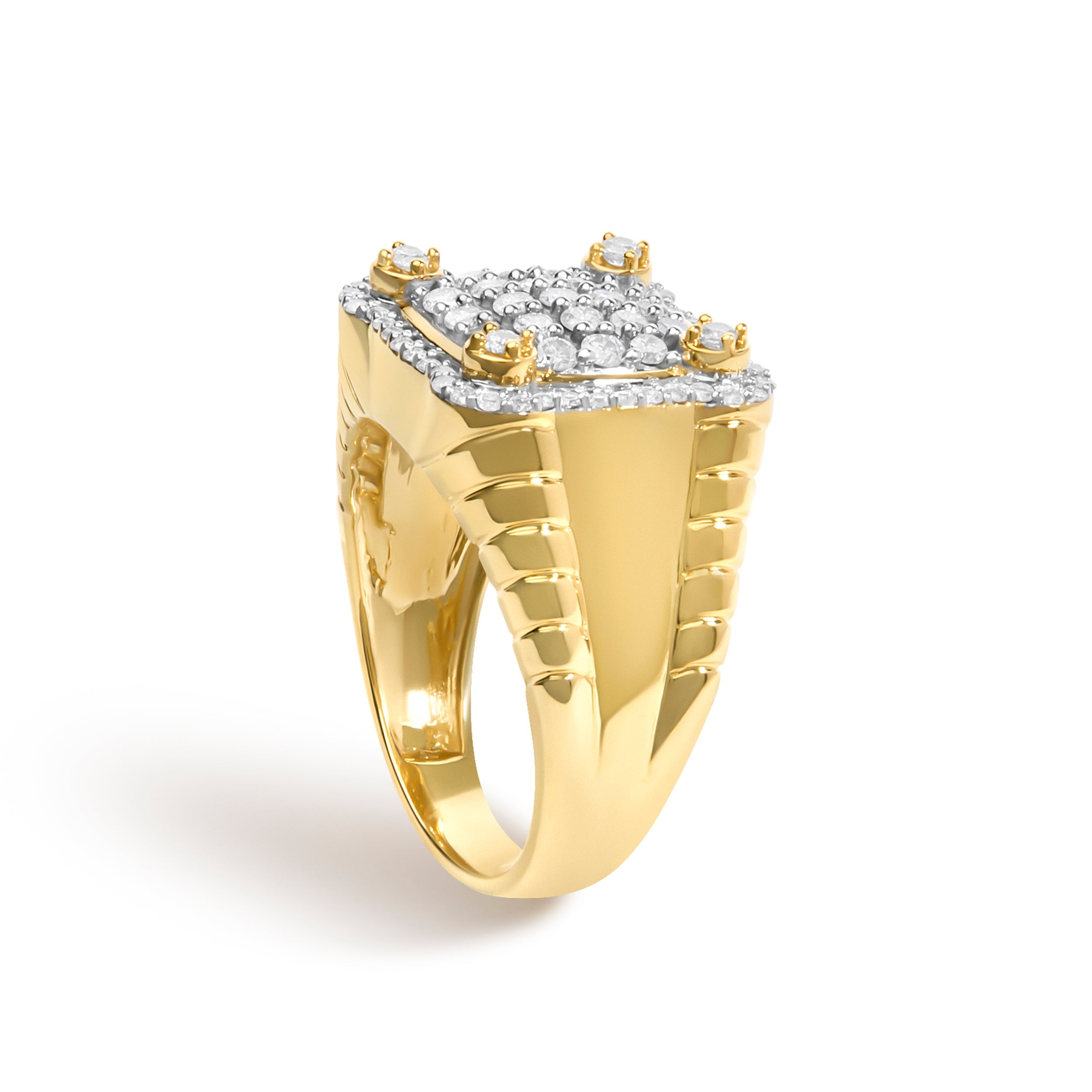Men's 14K Yellow Gold Plated Sterling Silver 1.0 Cttw Diamond Square Motif Band Ring
